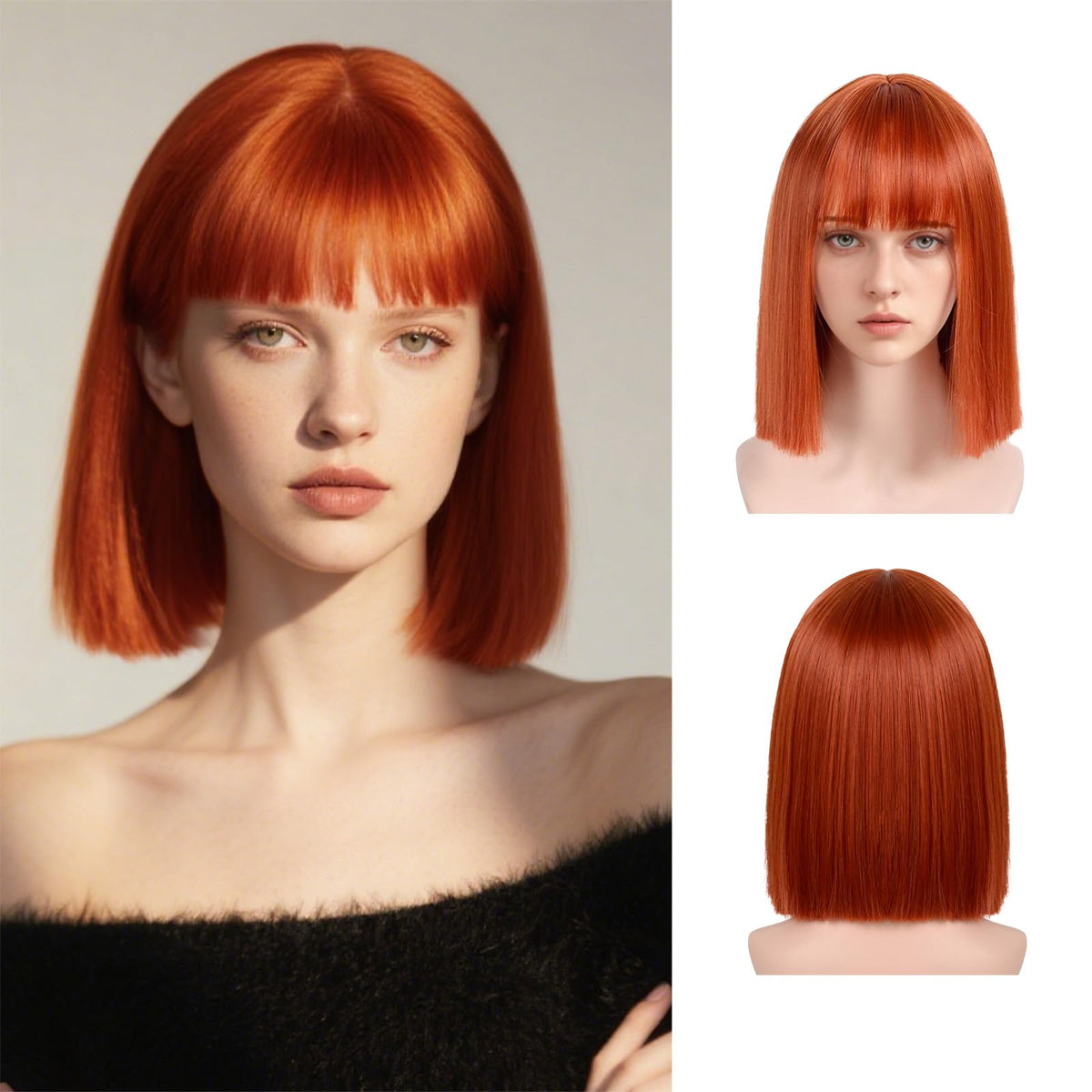 Black Bob Wig with Bangs Short Black Straight Wig for Women