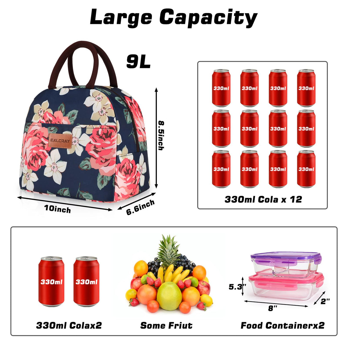 BALORAY Lunch Bag for Women Men Adult Lunch Box (Cherry), M
