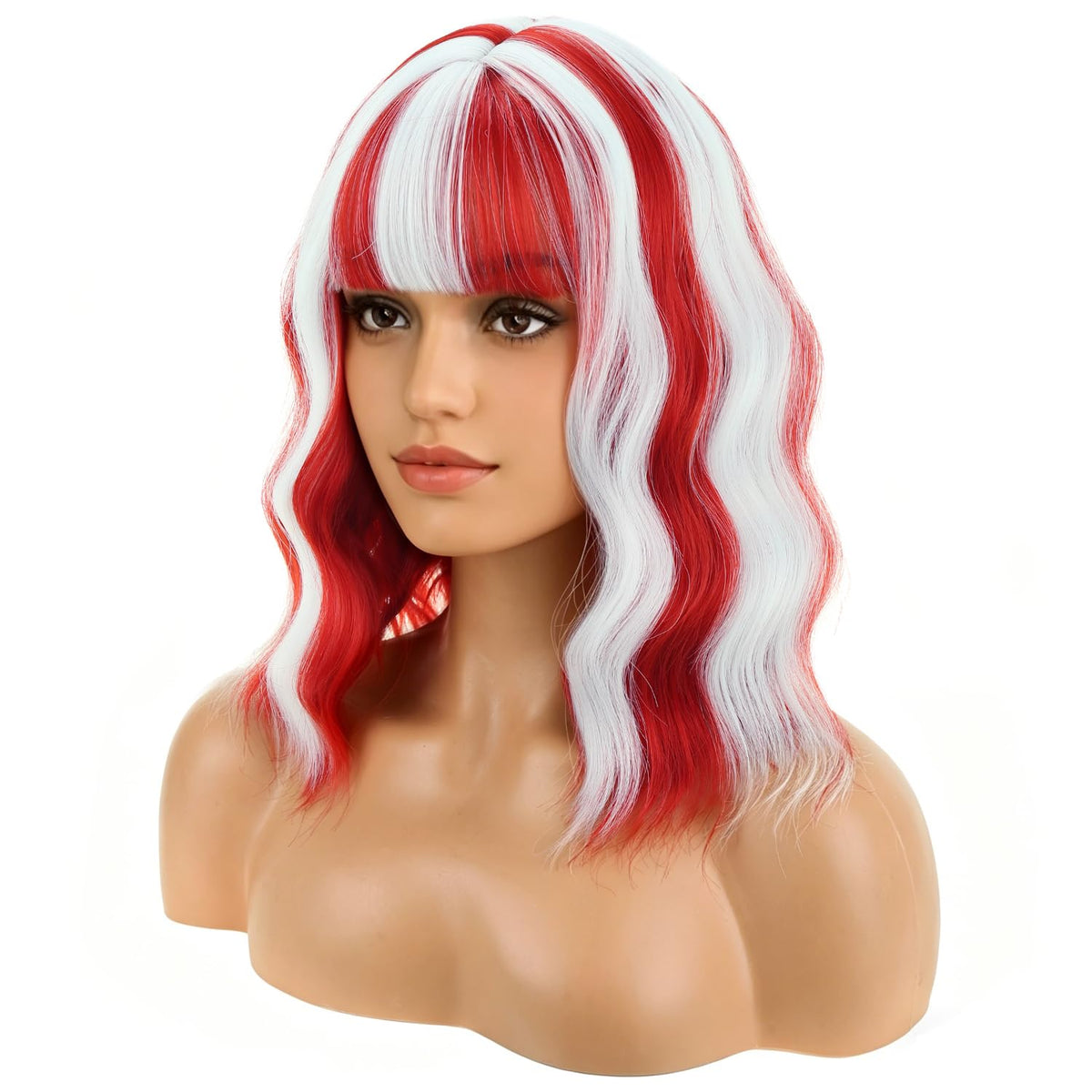 BERON 14 Inches Pink Wig for Women Girls Short Curly Synthetic Wig with Bangs Lovely Pink