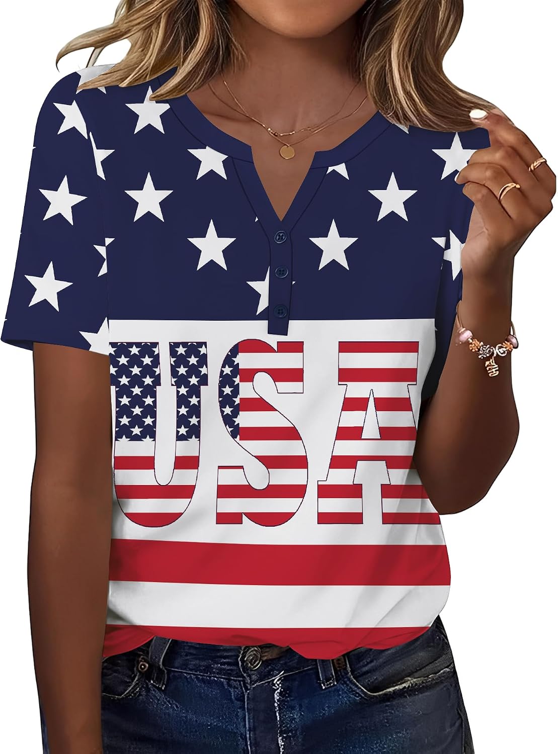 TCOT Women's Tops Dressy Casual Summer Blouses Short Sleeve Button V Neck Spring Tee Shirts