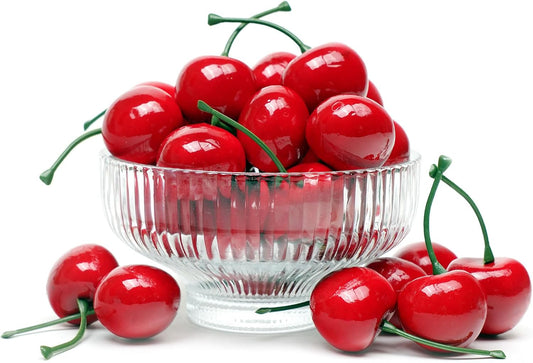 30 Pcs Fake Cherries, 30mm/1.18 Inch, Lifelike Artificial Red Cherry. *NOT EDIBLE*