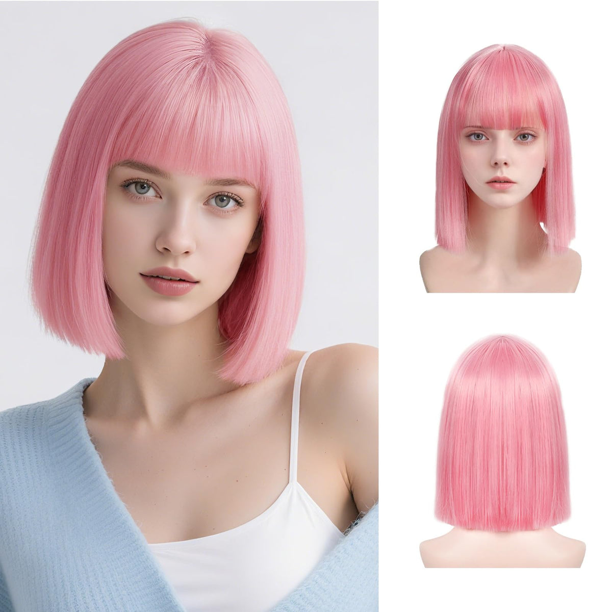 Black Bob Wig with Bangs Short Black Straight Wig for Women