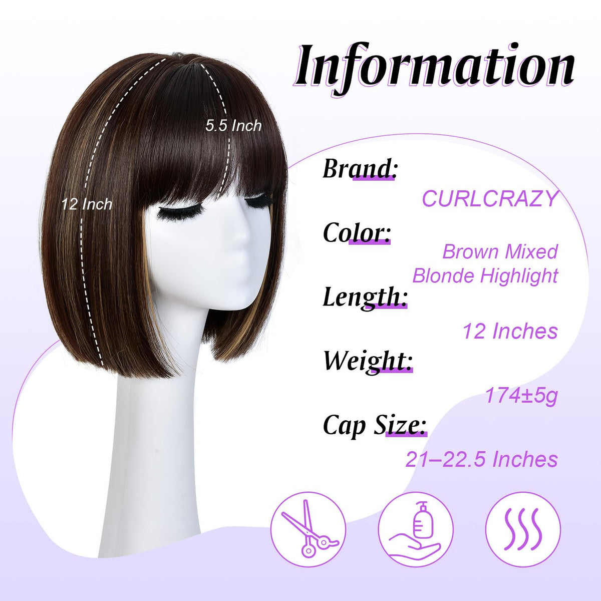 Hightlight Brown Bob Wig With Bangs Short Bob Wigs for Women Girl