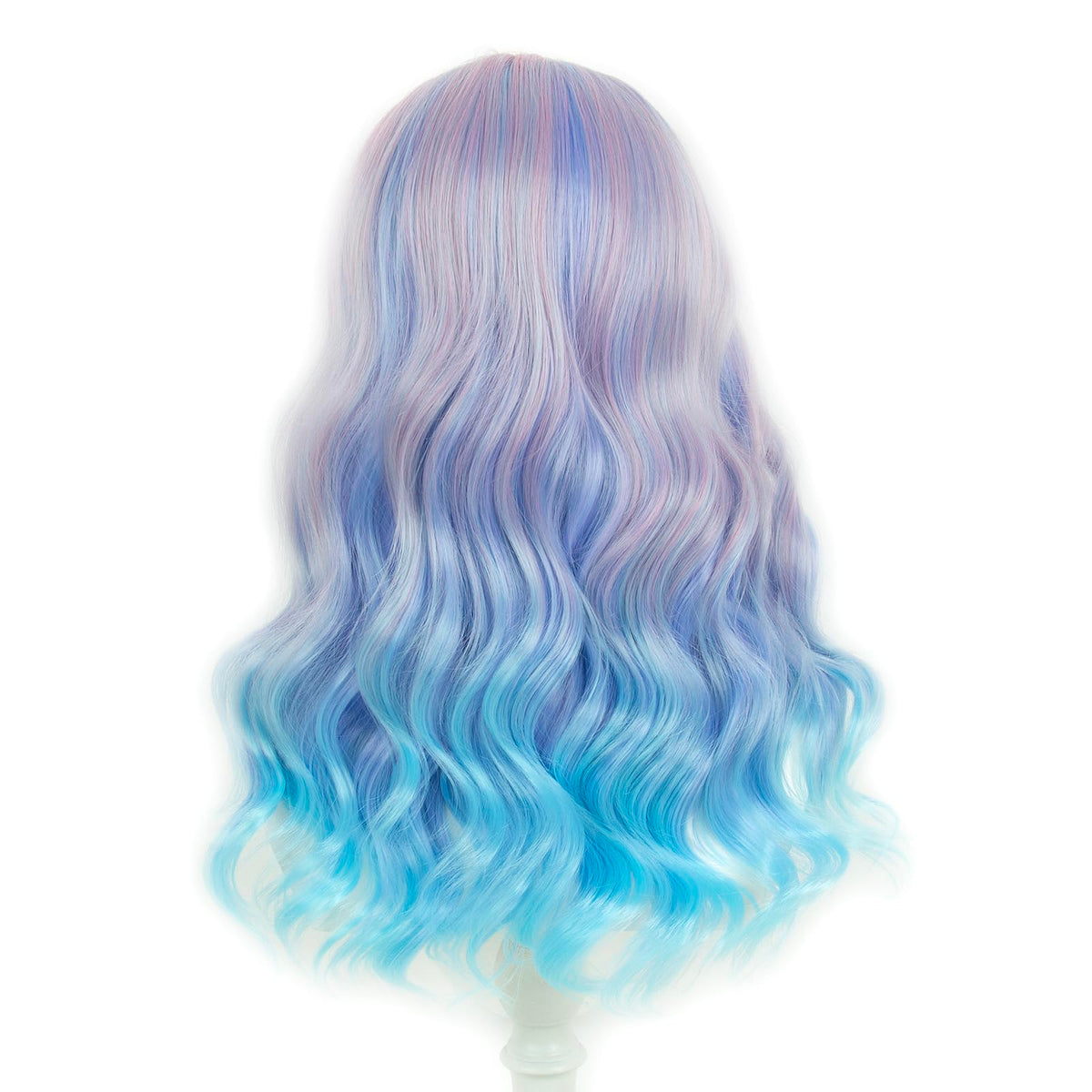 Long Pastel Wigs for Women Heat Resistant Hair Natural Wigs for Daily Cosplay Costume Party Carnival Purple-pink Gradient with Blue Highlights