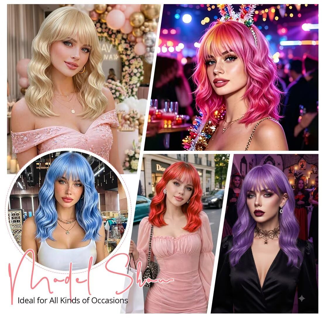 Sweetie Royal Blue Bob Wig Bangs – Wavy Synthetic Shoulder Length
