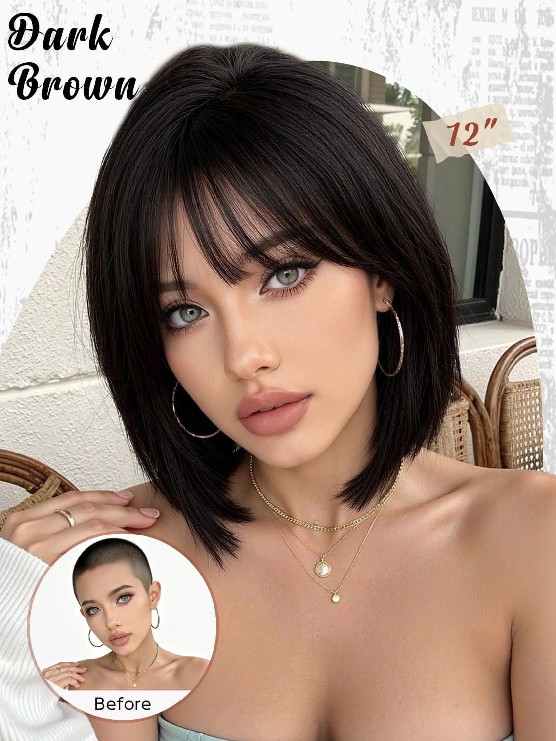 Bob Wig with Bangs for Women Short Straight Bob Wigs for Women 12inch