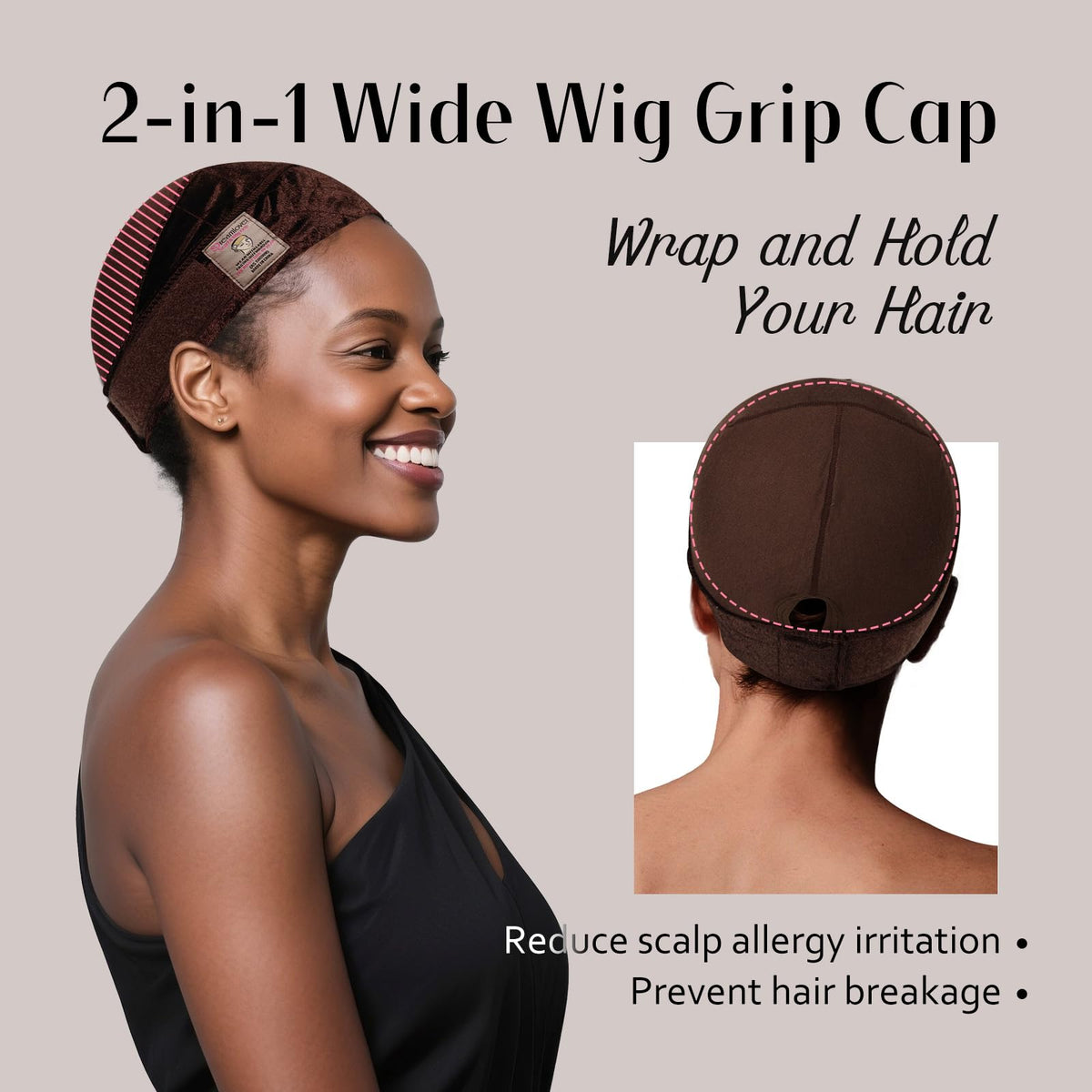 Dreamlover Wig Grip Cap,2-in-1 Wig Cap with Grip Band, Nude, 1 PCS