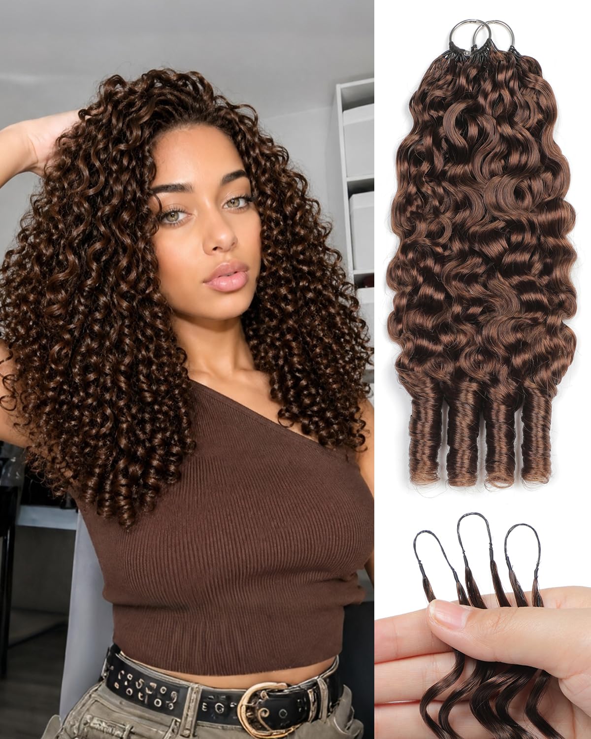 Crochet Human Hair for Black Women, Miracle Deep Wave Mini Knots Feather Crochet Human Hair Extensions 18 Inch 150g 120 Strands, Pre-Separated Invisible Knotless Remy Bundles Natural Black
