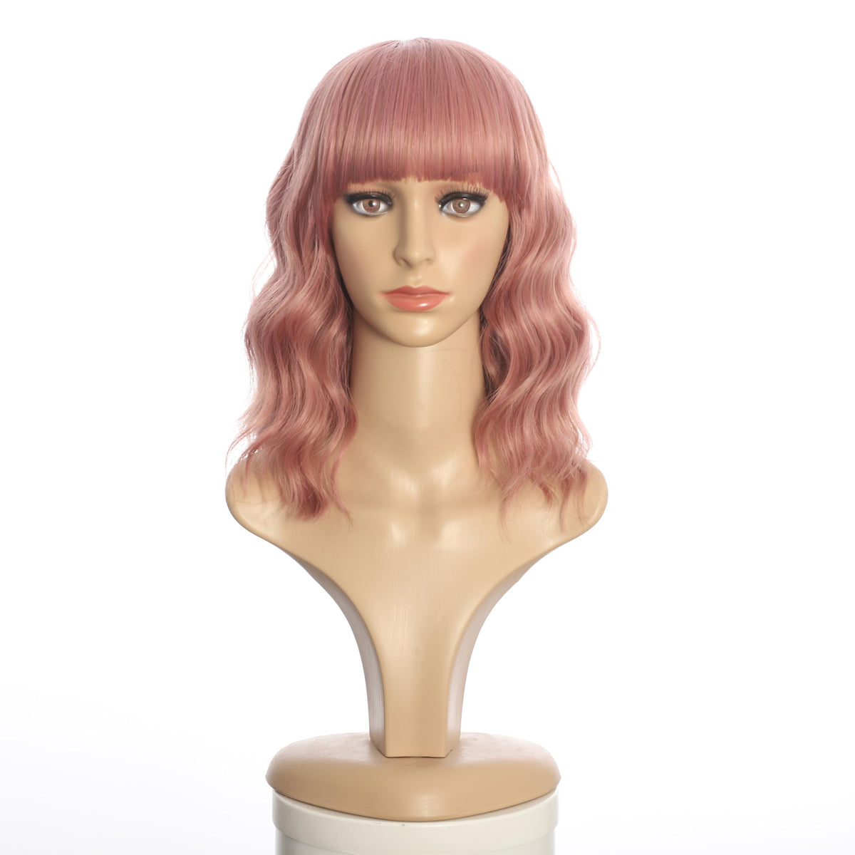 Black Mixed Brown Wig for Black Women Short Wavy Curly Bob Wig with Bangs
