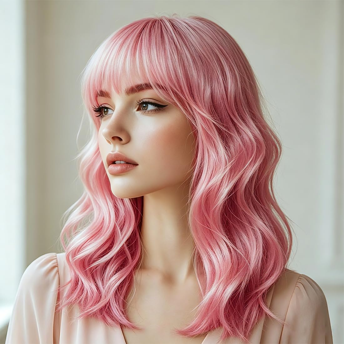 Sweetie Royal Blue Bob Wig Bangs – Wavy Synthetic Shoulder Length