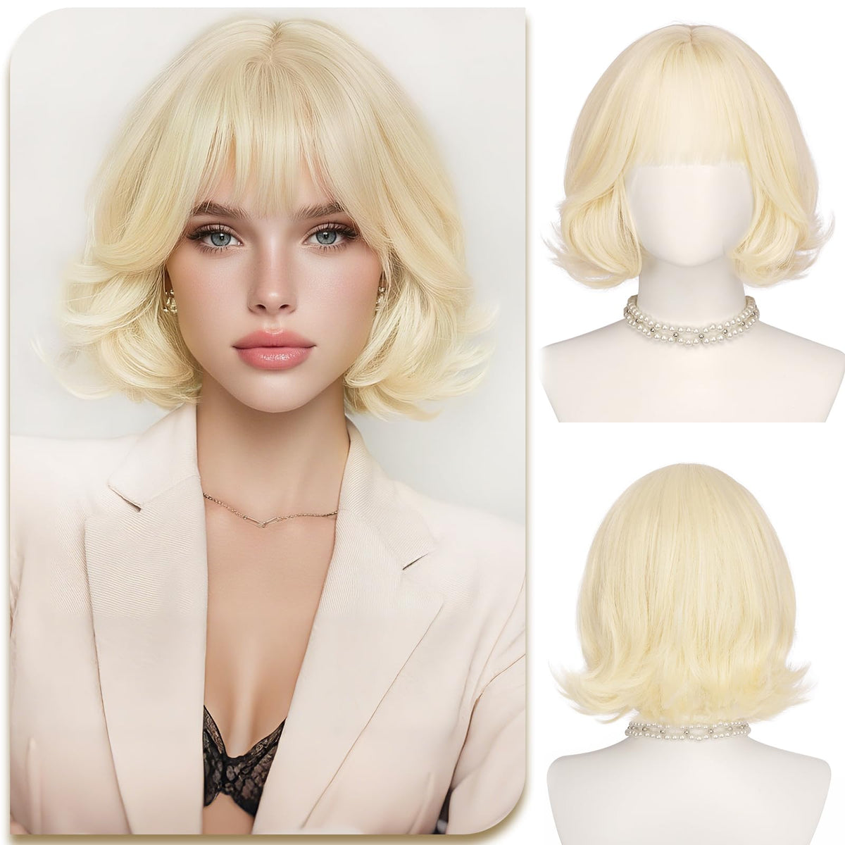 SOFEIYAN Short Wavy Violet Blue Wig - 12 Inch Dark Ginger Bob Wig with Bangs for Women Curly Shoulder Length Bob Wig with Bangs Soft Synthetic Hair Wigs for Girls Daily Party Use