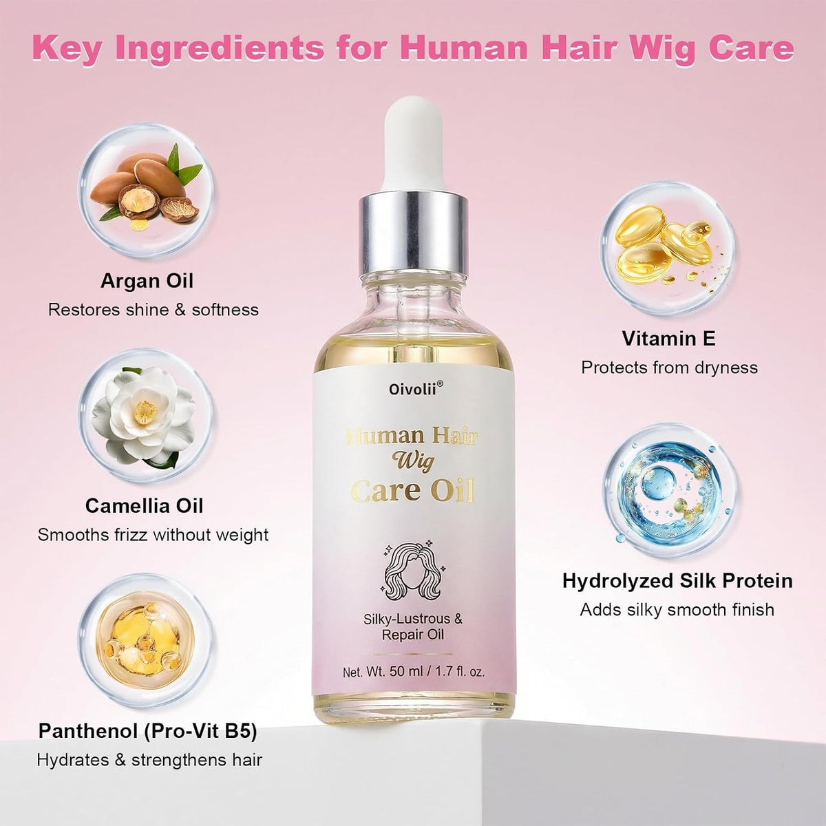Human Hair Wig Care Oil Spray – Professional Anti Frizz Serum, Lightweight Shine & Smoothing Hair Oil, Detangler & Heat Protectant for Real Hair Wigs & Extensions