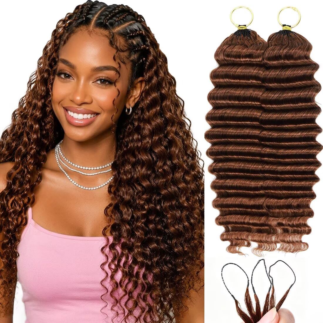 16 Inch Deep Wave Knotless Feather Crochet Human Hair #27 110g