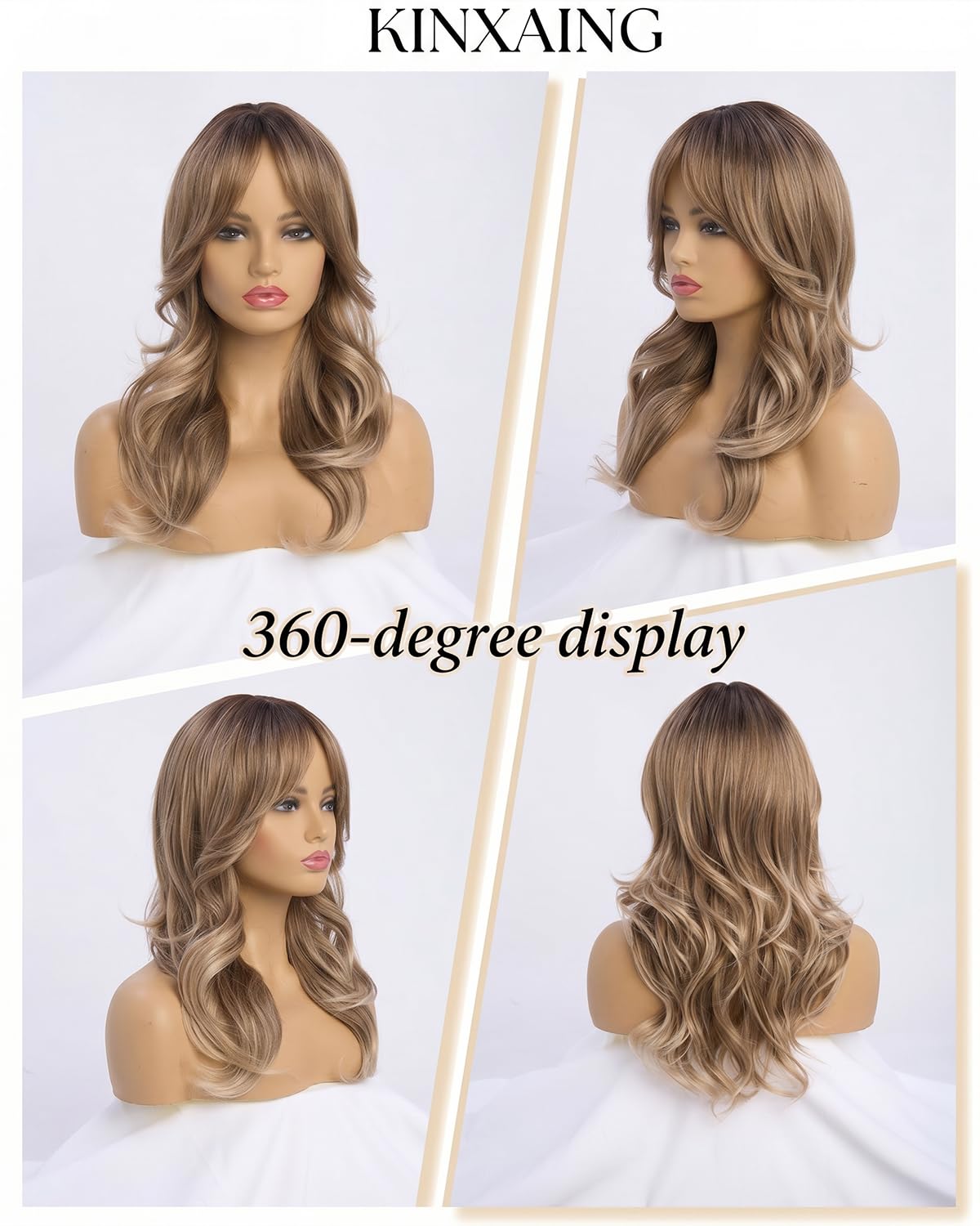 Ombre Pink Wavy Wig with Curtain Bangs 26 Inch – Long Layered Synthetic Hair Wig for Women, Natural Looking Dark Root Heat Resistant Wig, Soft Thick Full Wig for Daily Wear Party Cosplay
