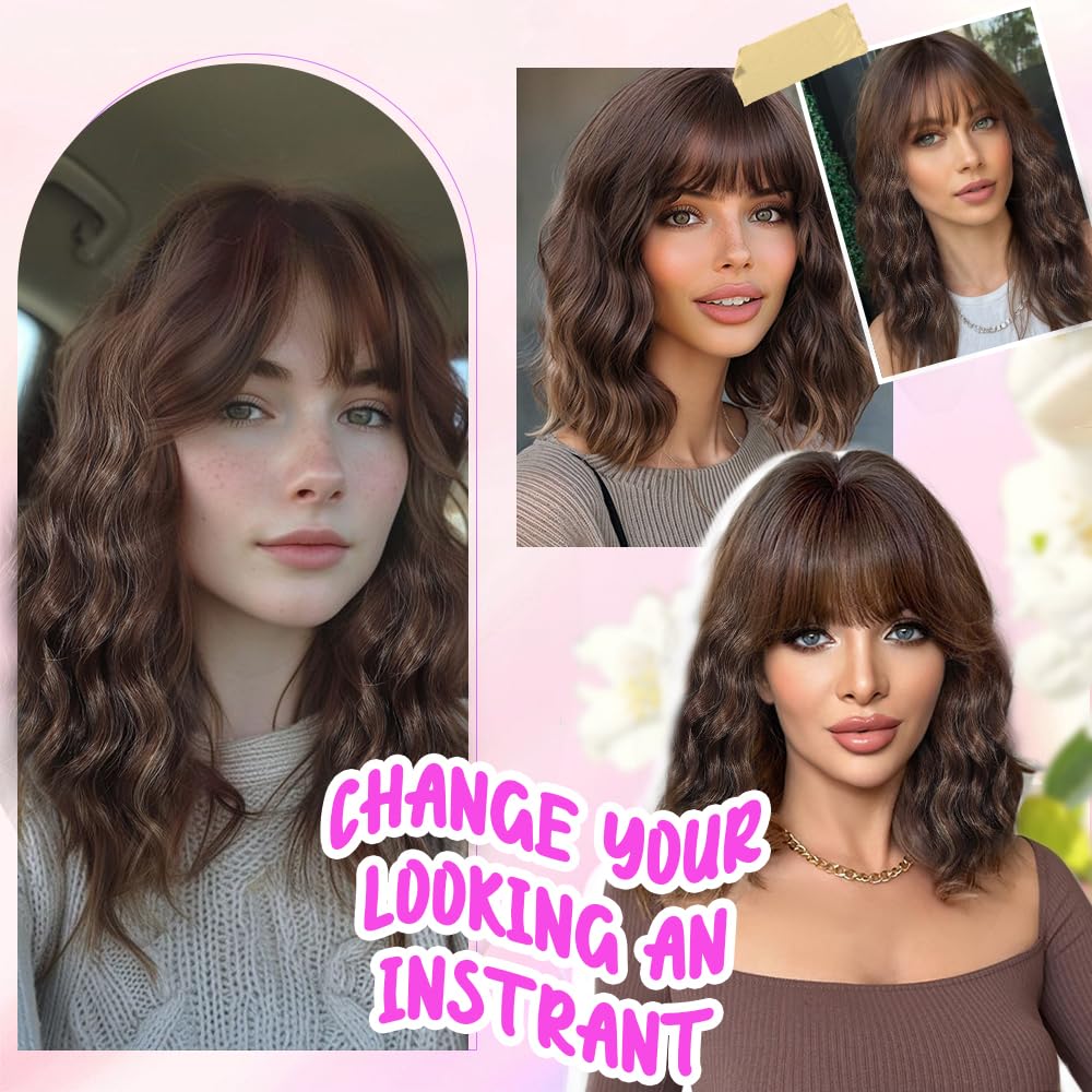 Black Wig with Bangs Long curly wavy Wigs for Women26In Synthetic Black Wig