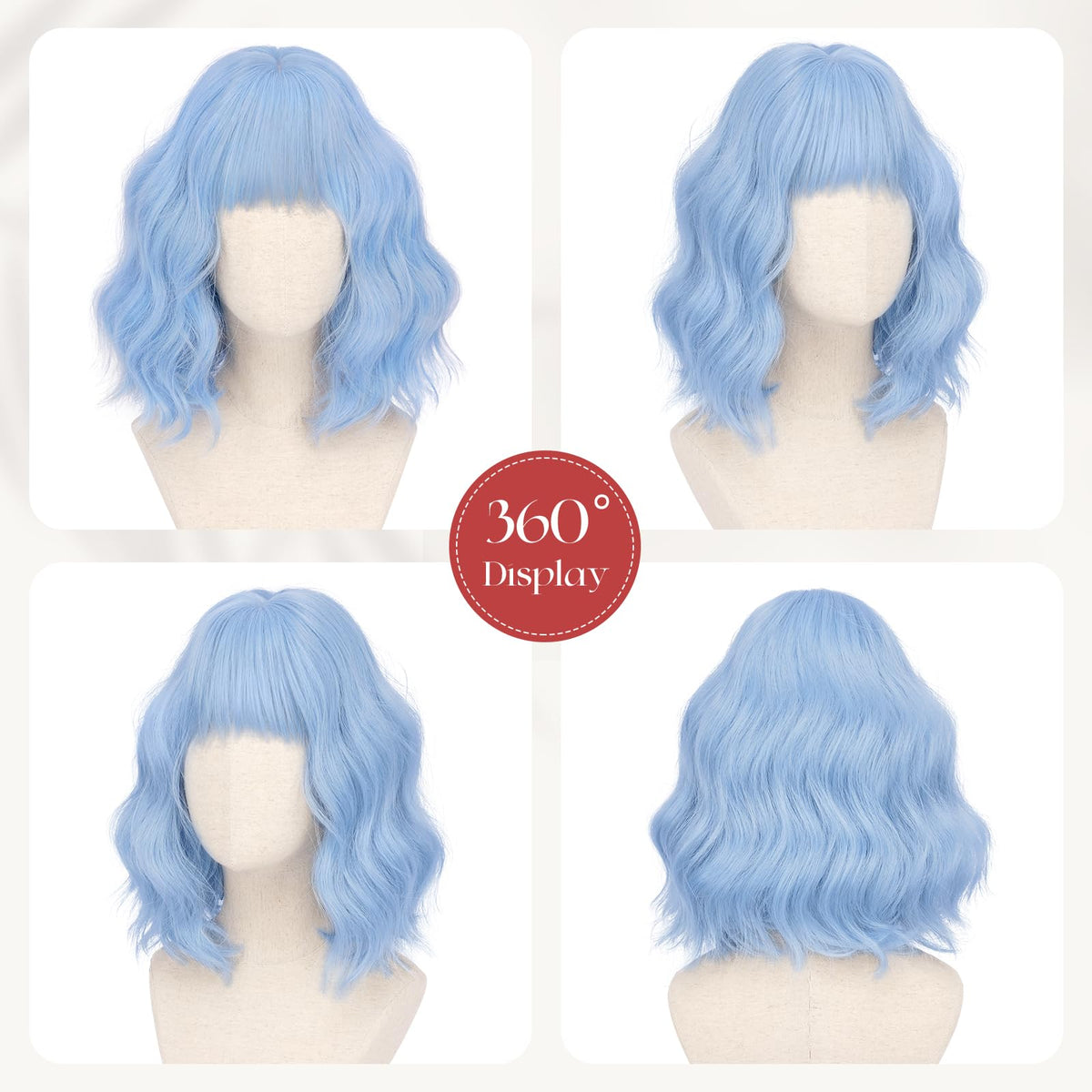 SOFEIYAN Short Wavy Violet Blue Wig - 12 Inch Dark Ginger Bob Wig with Bangs for Women Curly Shoulder Length Bob Wig with Bangs Soft Synthetic Hair Wigs for Girls Daily Party Use