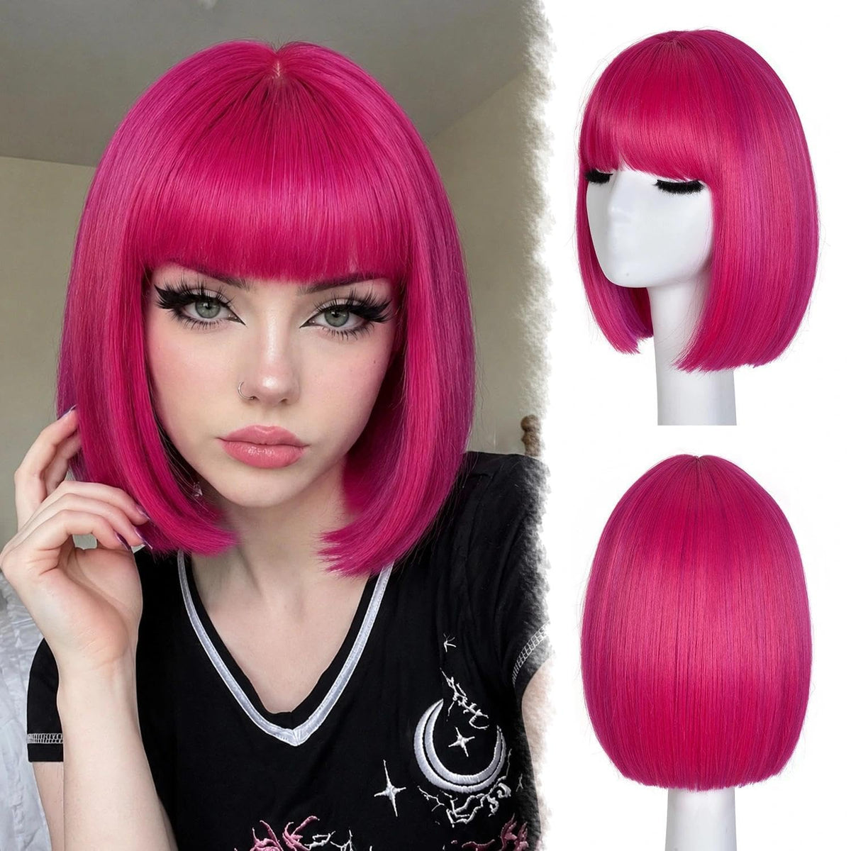 Bob Wig with Bangs for Women Short Straight Bob Wigs for Women 12inch