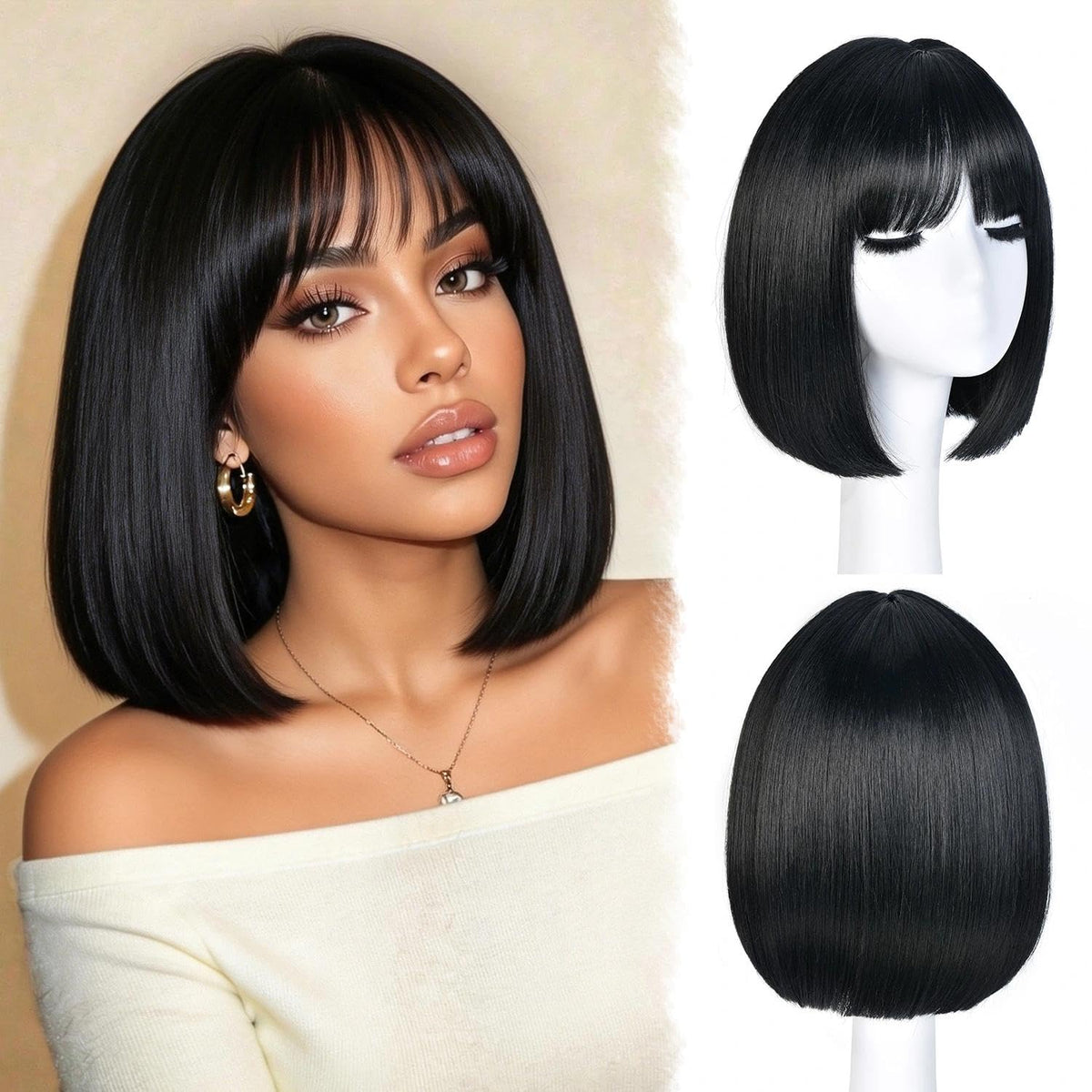 Bob Wig with Bangs for Women Short Straight Bob Wigs for Women 12inch