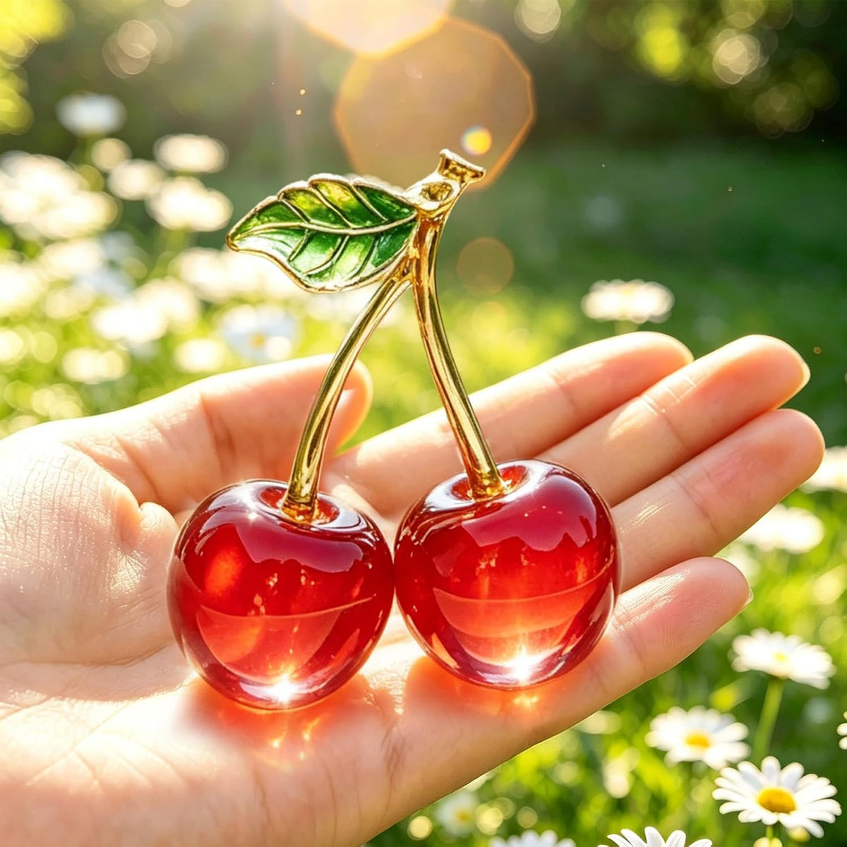 Anxingo Red Crystal Cherry Decor, Glass Fruit Ornament, 3.36 x 3.07 in