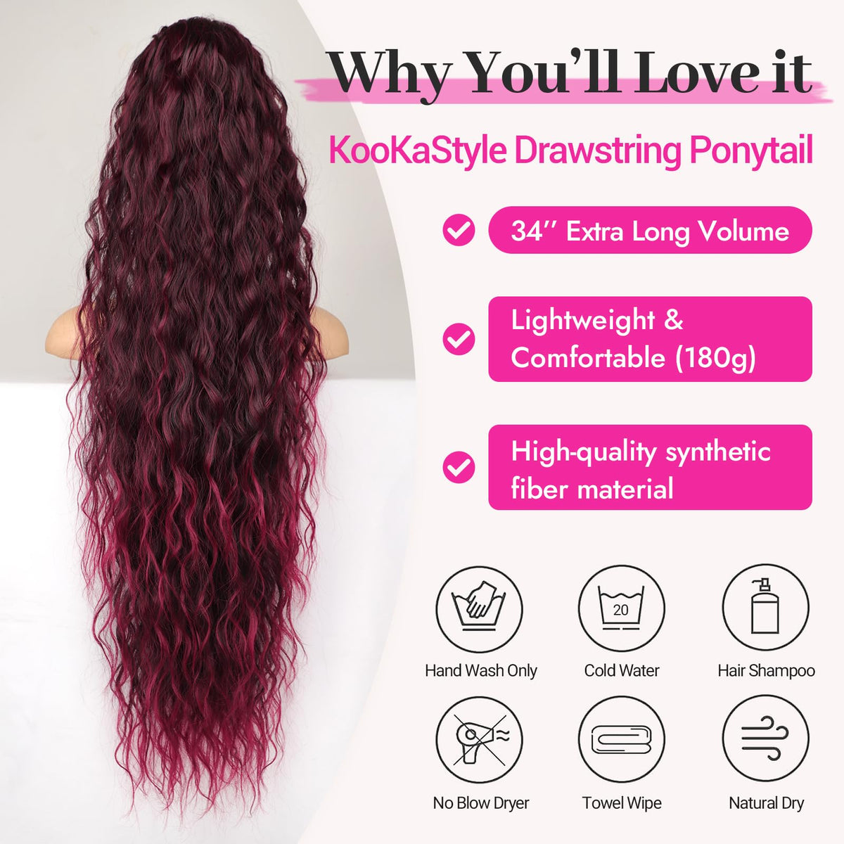 KooKaStyle Long Medium Brown Curly Synthetic Drawstring Ponytail Extension