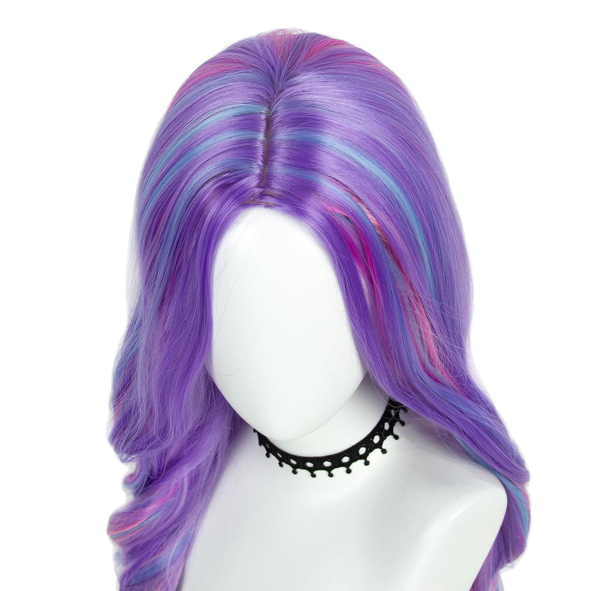 Long Pastel Wigs for Women Heat Resistant Hair Natural Wigs for Daily Cosplay Costume Party Carnival Purple-pink Gradient with Blue Highlights