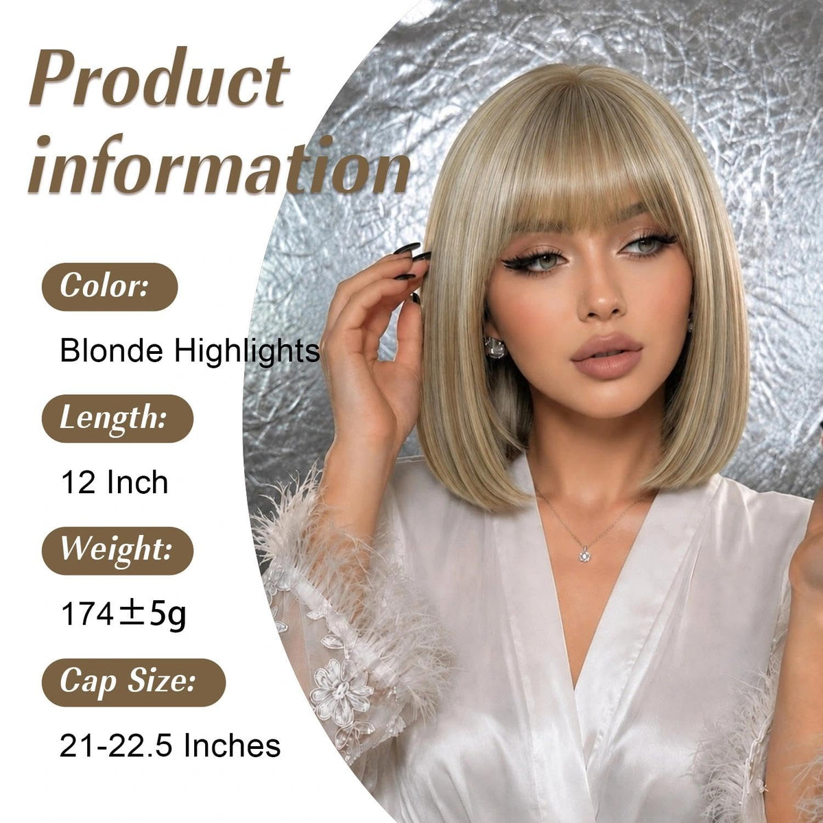 Bob Wig with Bangs for Women Short Straight Bob Wigs for Women 12inch