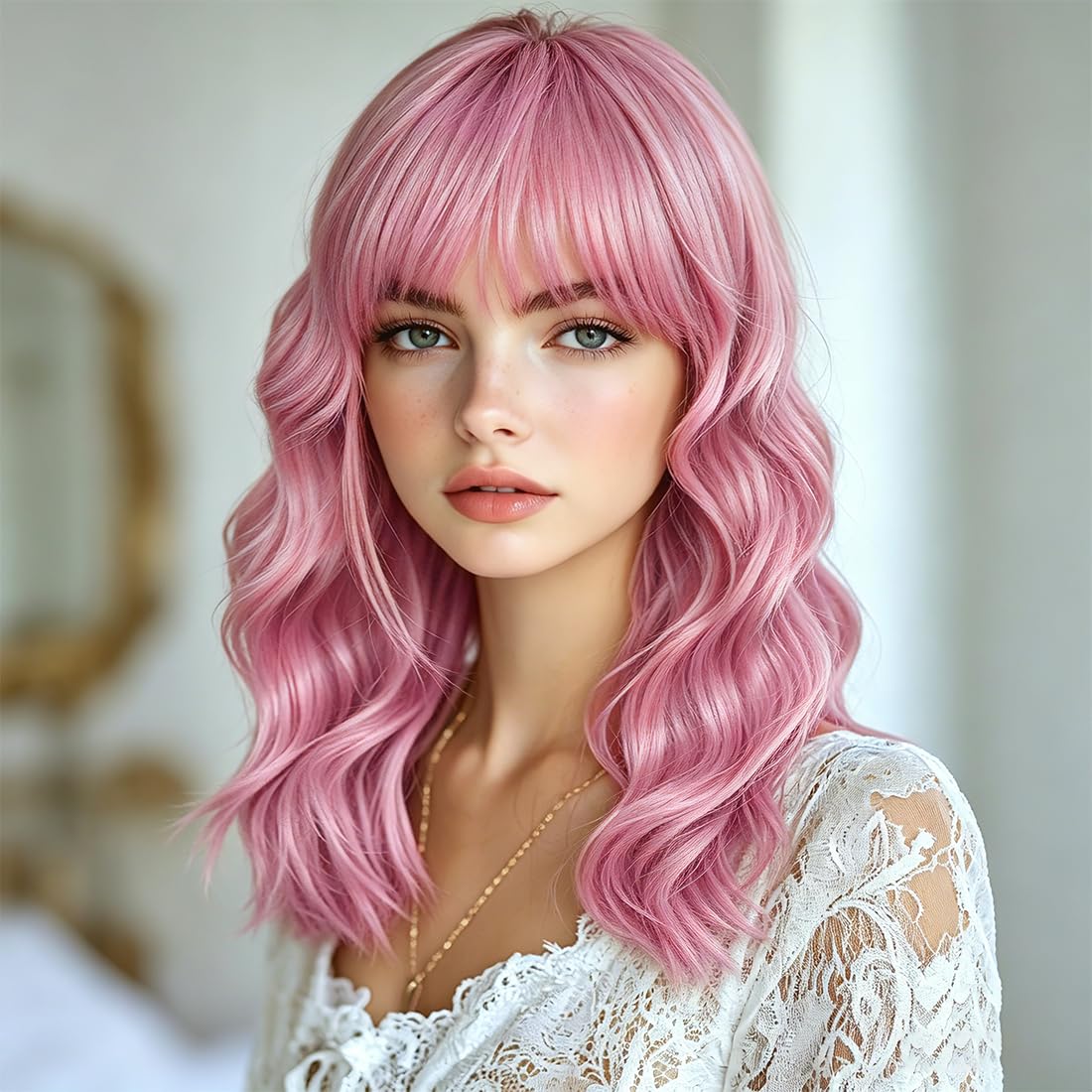 Sweetie Royal Blue Bob Wig Bangs – Wavy Synthetic Shoulder Length