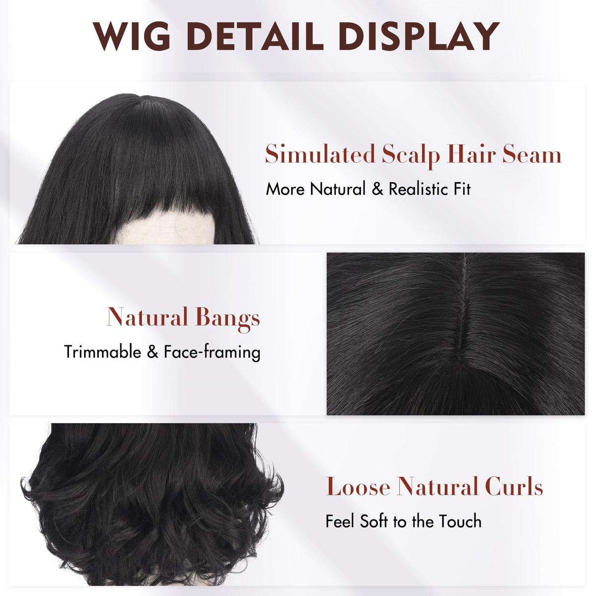 Burgundy Wig with Bangs 16 Inch Ombre Wig for Women