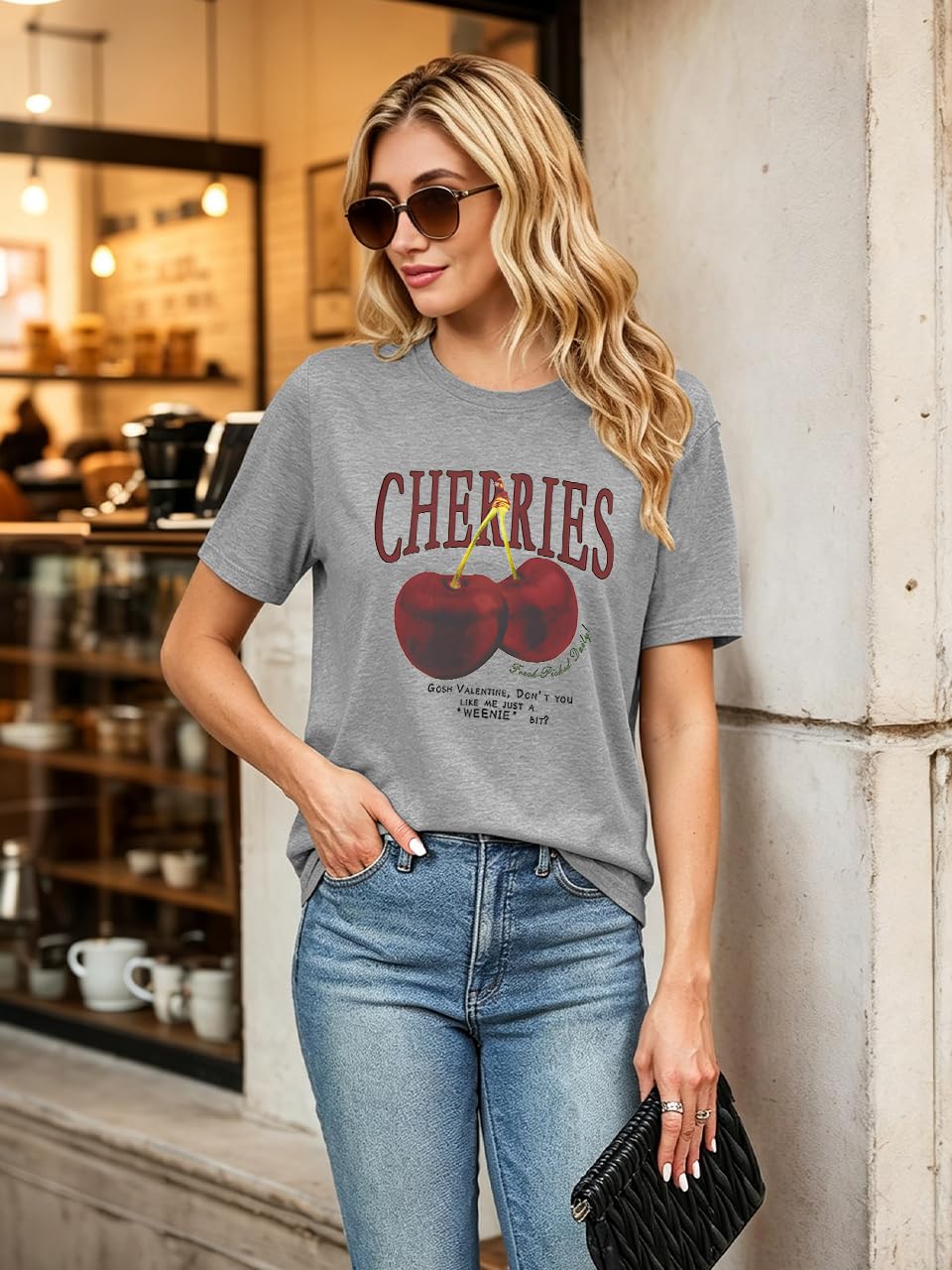 Cherry Graphic Tees Sweet Vibe Streetwear Shirt Short Sleeve Tops for Women