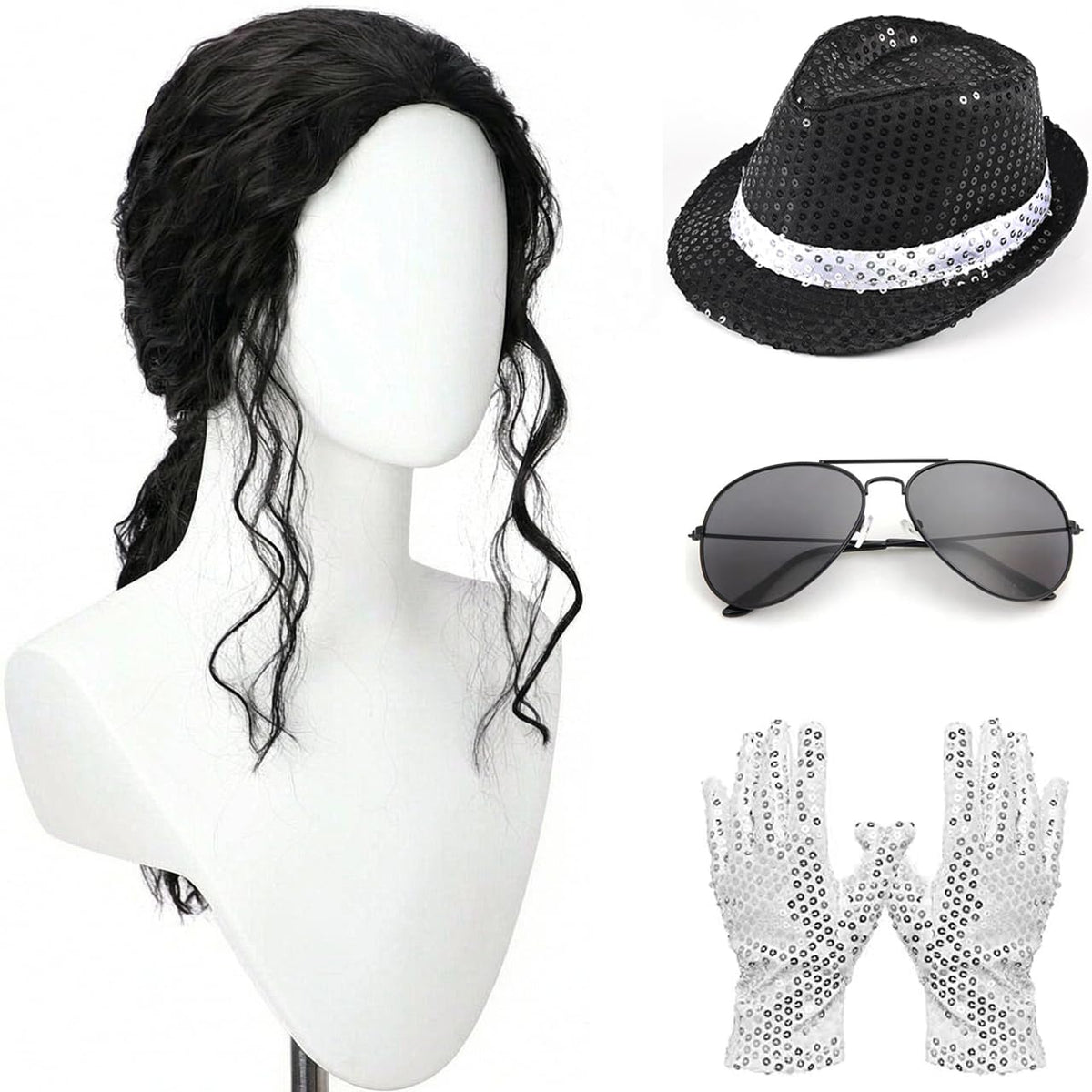 PORSMEER Mens Long Curly Rock N Roll Wig for Men Heavy Metal Rock Disco Hair for Rockstar, Halloween, Party, Retro Music Festival (Black)