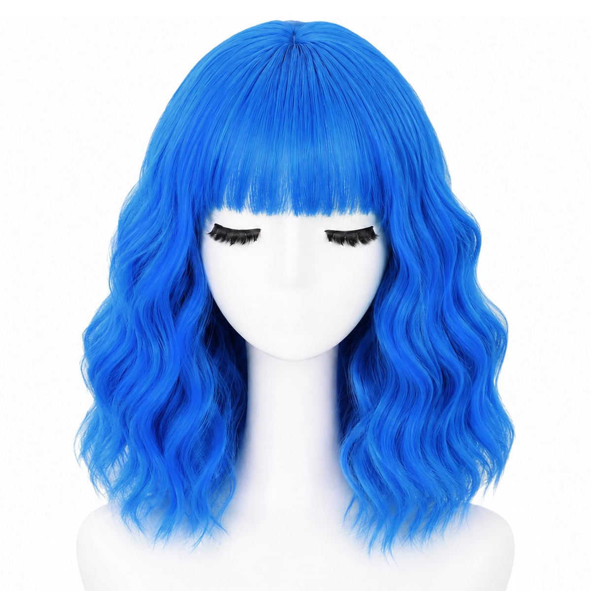 NOSTALGIA Wigs for Women, Short Wavy Bob Wig with Bangs, Trimmable Bangs, Shoulder Length, Black To Brown Heat Resistant Synthetic Wig for Daily Party Use, 14 Inch