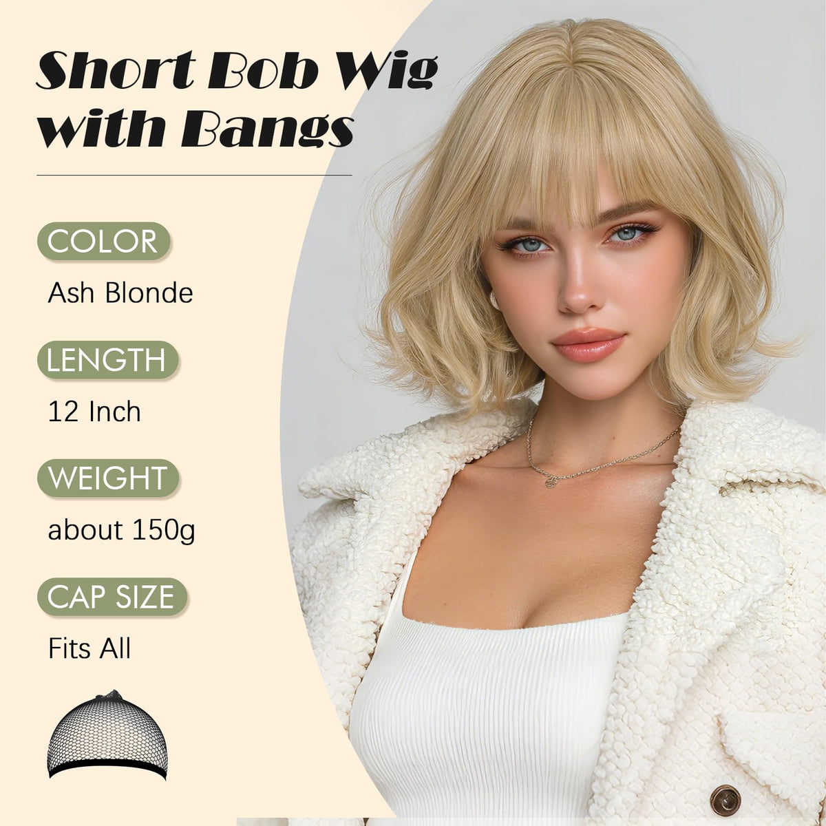 SOFEIYAN Short Wavy Violet Blue Wig - 12 Inch Dark Ginger Bob Wig with Bangs for Women Curly Shoulder Length Bob Wig with Bangs Soft Synthetic Hair Wigs for Girls Daily Party Use