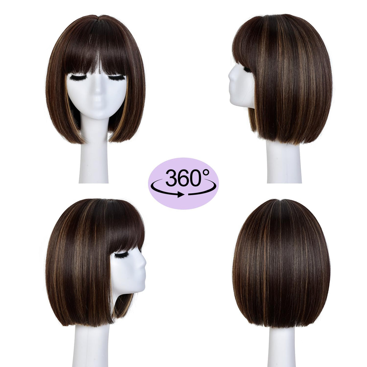 Hightlight Brown Bob Wig With Bangs Short Bob Wigs for Women Girl