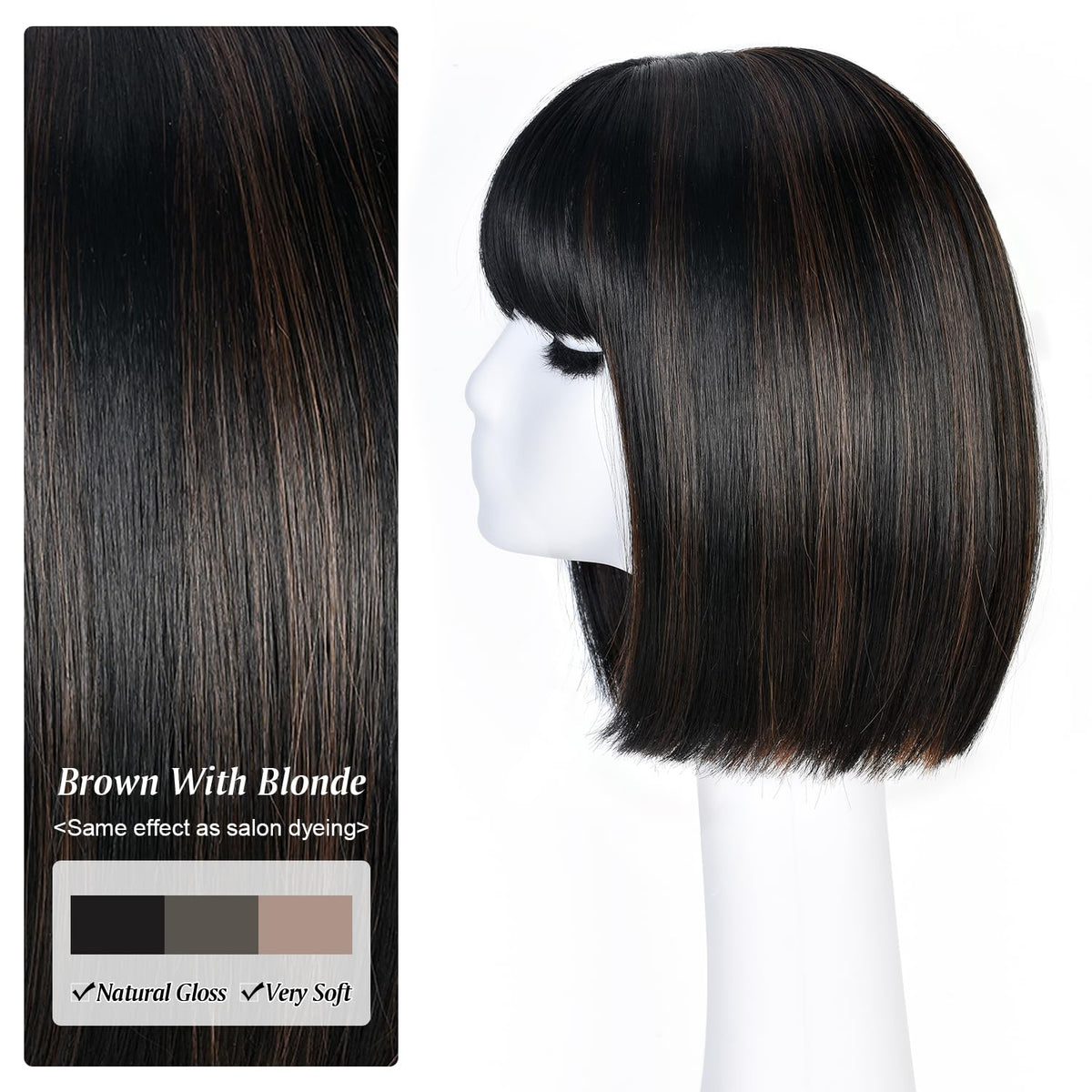Hightlight Brown Bob Wig With Bangs Short Bob Wigs for Women Girl