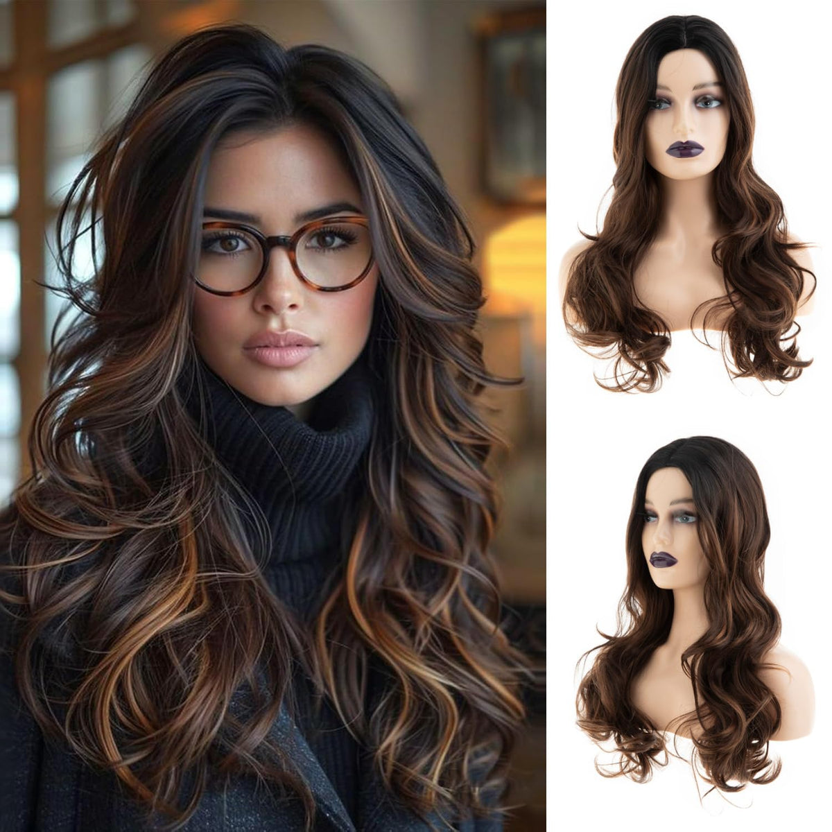 Long Curly Wavy Silver Grey to Purple Wig Side Part Natural Looking Synthetic Cosplay Wig for Women
