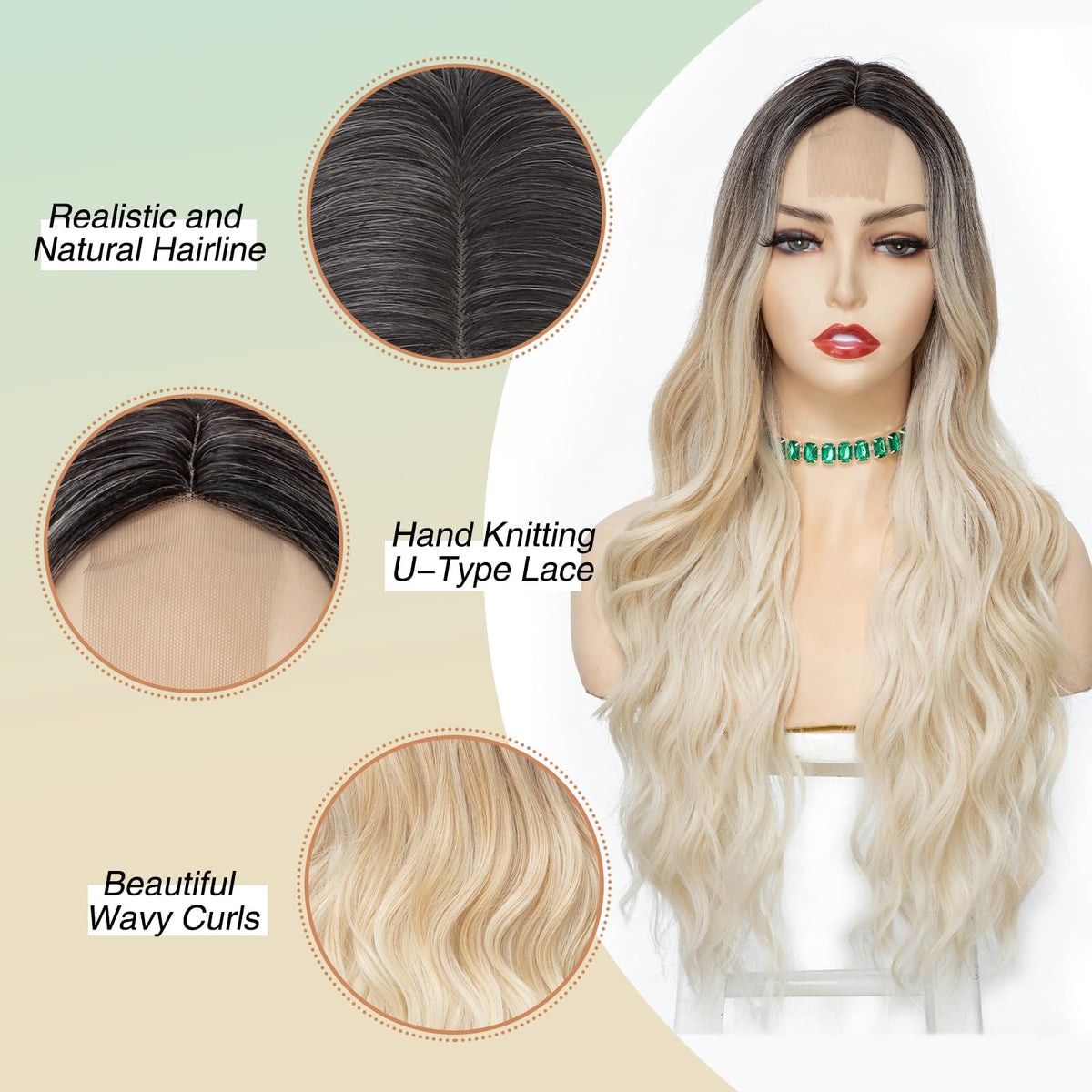 NAYOO 26 Inch Long Wavy Black Wig for Women, Middle Part Natural Looking Synthetic Wig, Heat Resistant Fiber Soft & Lightweight, Realistic Scalp Long Curly Wig for Daily Wear Party Cosplay