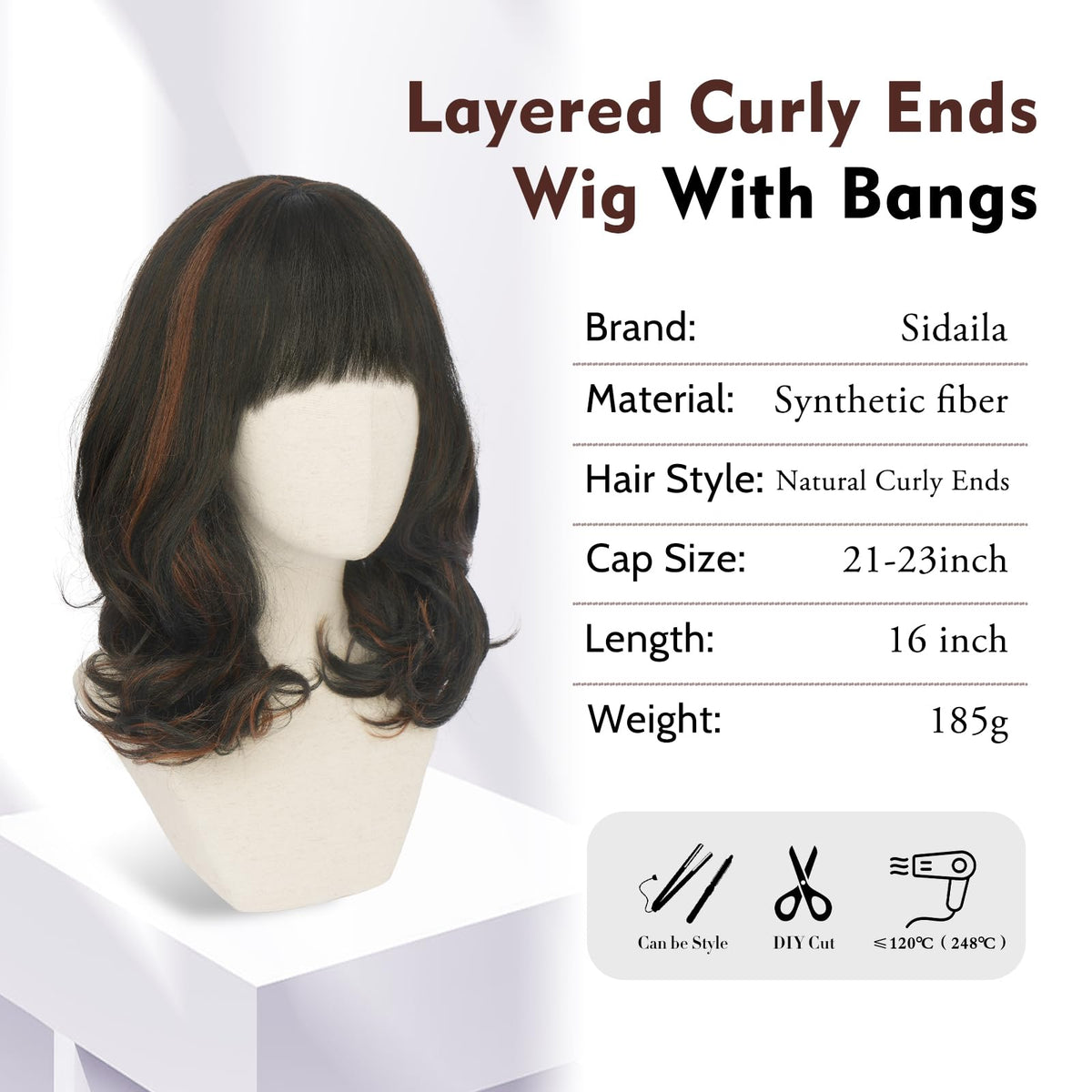 Burgundy Wig with Bangs 16 Inch Ombre Wig for Women