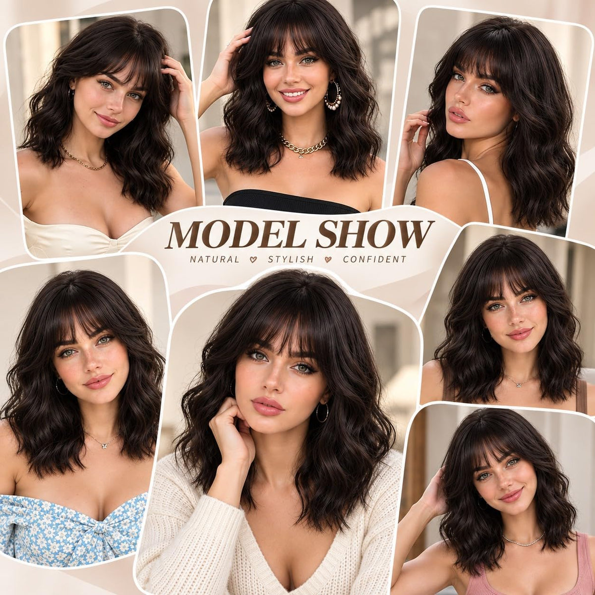 Black Wig with Bangs Long curly wavy Wigs for Women26In Synthetic Black Wig