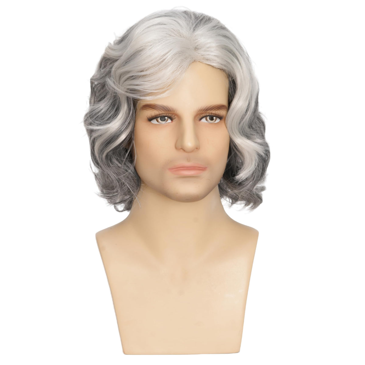 Mens Black Wig Long Curly Natural Hair Wig Layered Wavy for Daily Party Costume Cospaly Halloween