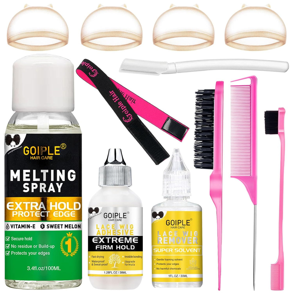 Lace Melting Spray for Glueless Wigs - Essentials Kit with Lace Front Wig Glue & Remover