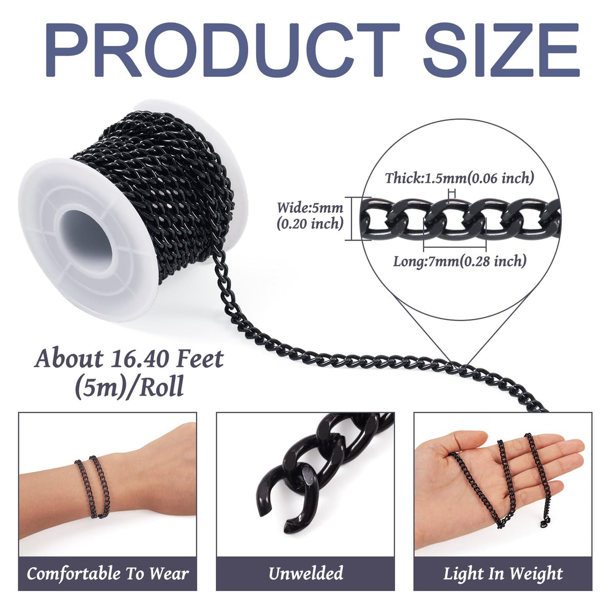 Beadthoven 16.4ft Aluminum Curb Chains, Silver Color Chains for Jewelry Making 5mm Wide Metal Craft Chain Link Spool Twisted Links Oval Curb Chains Unwelded for Clothes Necklace Bracelet DIY Findings