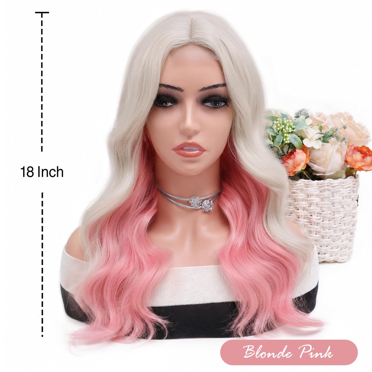 MORICA Ombre Dark Green Wigs for Women, 18 Inch Wavy Middle Part Wig