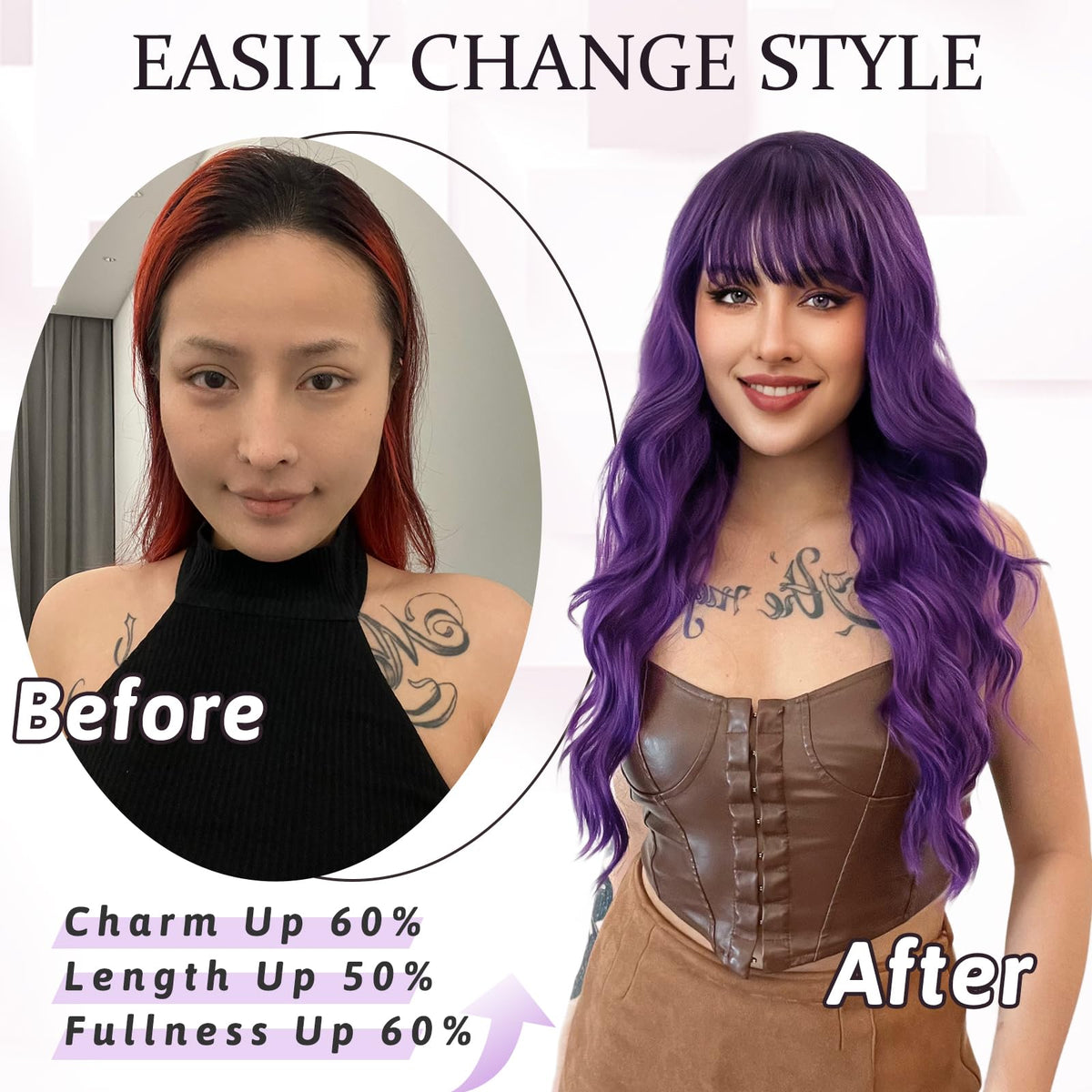 NAYOO Ice Blue Wig for Women, 26 Inch Middle Part Wavy Synthetic Wig
