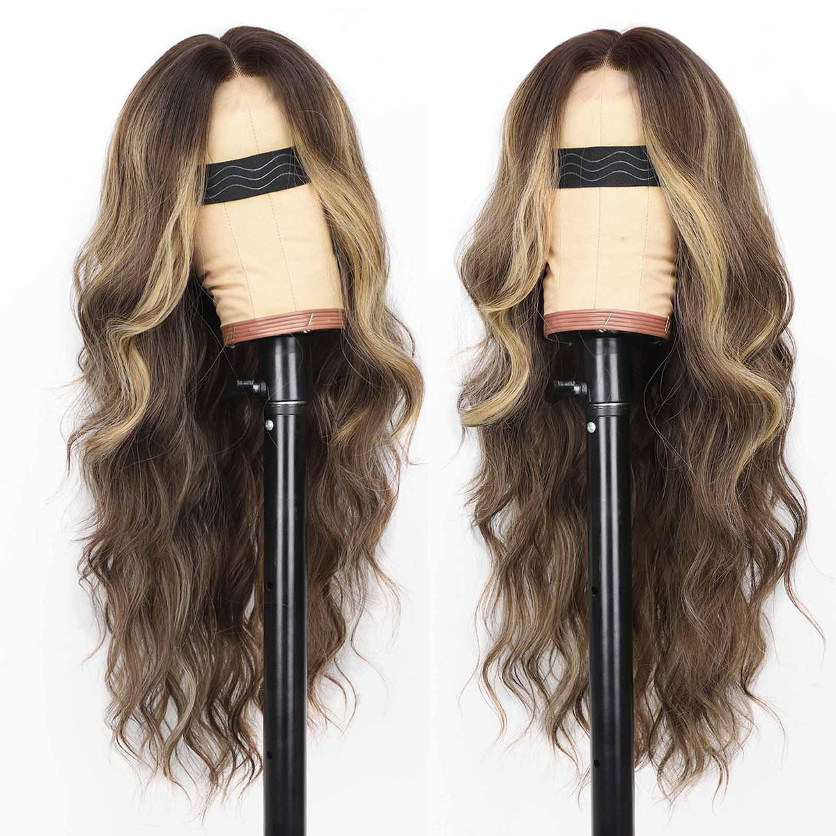 AISI HAIR Black Wig for Women, Long Wavy Lace Hairline Synthetic Wig 26Inch