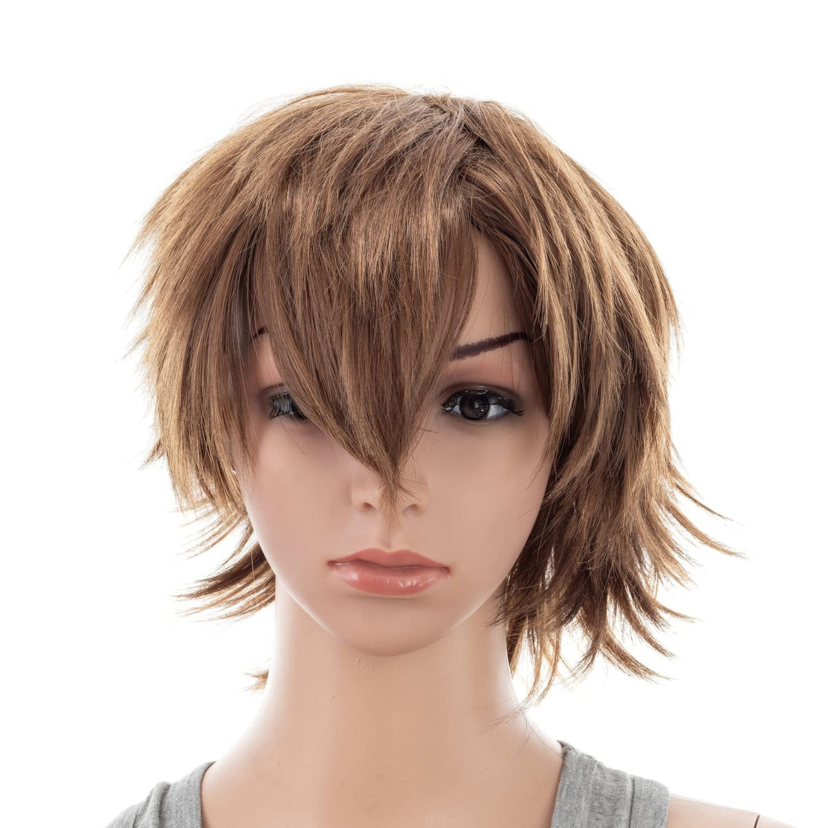 SWACC Unisex Fashion Spiky Layered Short Anime Cosplay Wig for Men and Women (1B-Off Black)
