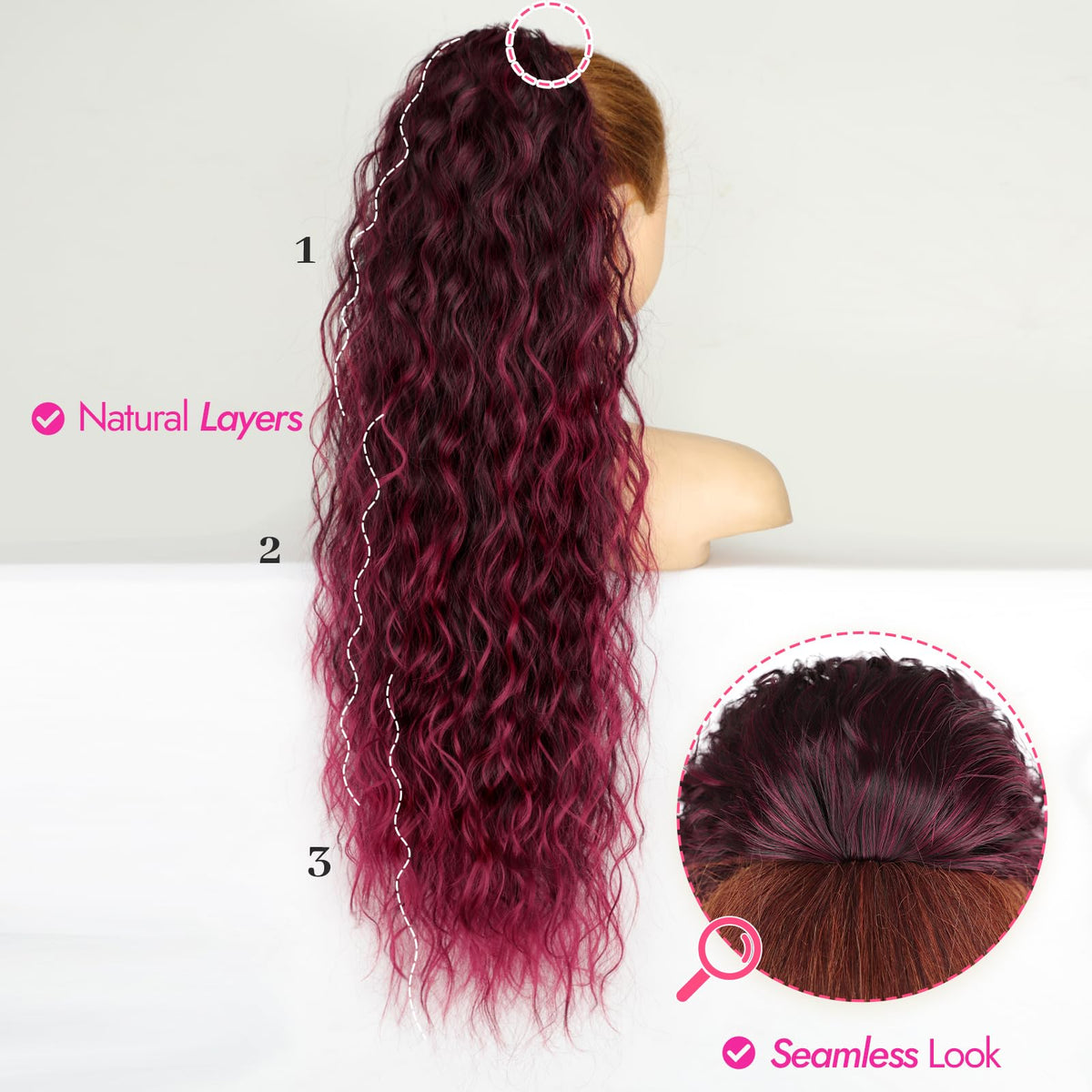 KooKaStyle Long Medium Brown Curly Synthetic Drawstring Ponytail Extension