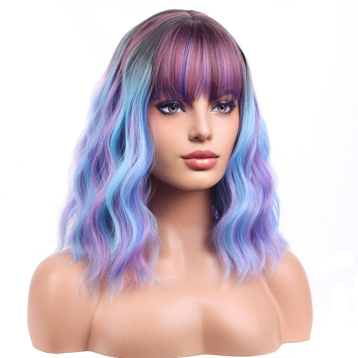 BERON 14 Inches Pink Wig for Women Girls Short Curly Synthetic Wig with Bangs Lovely Pink