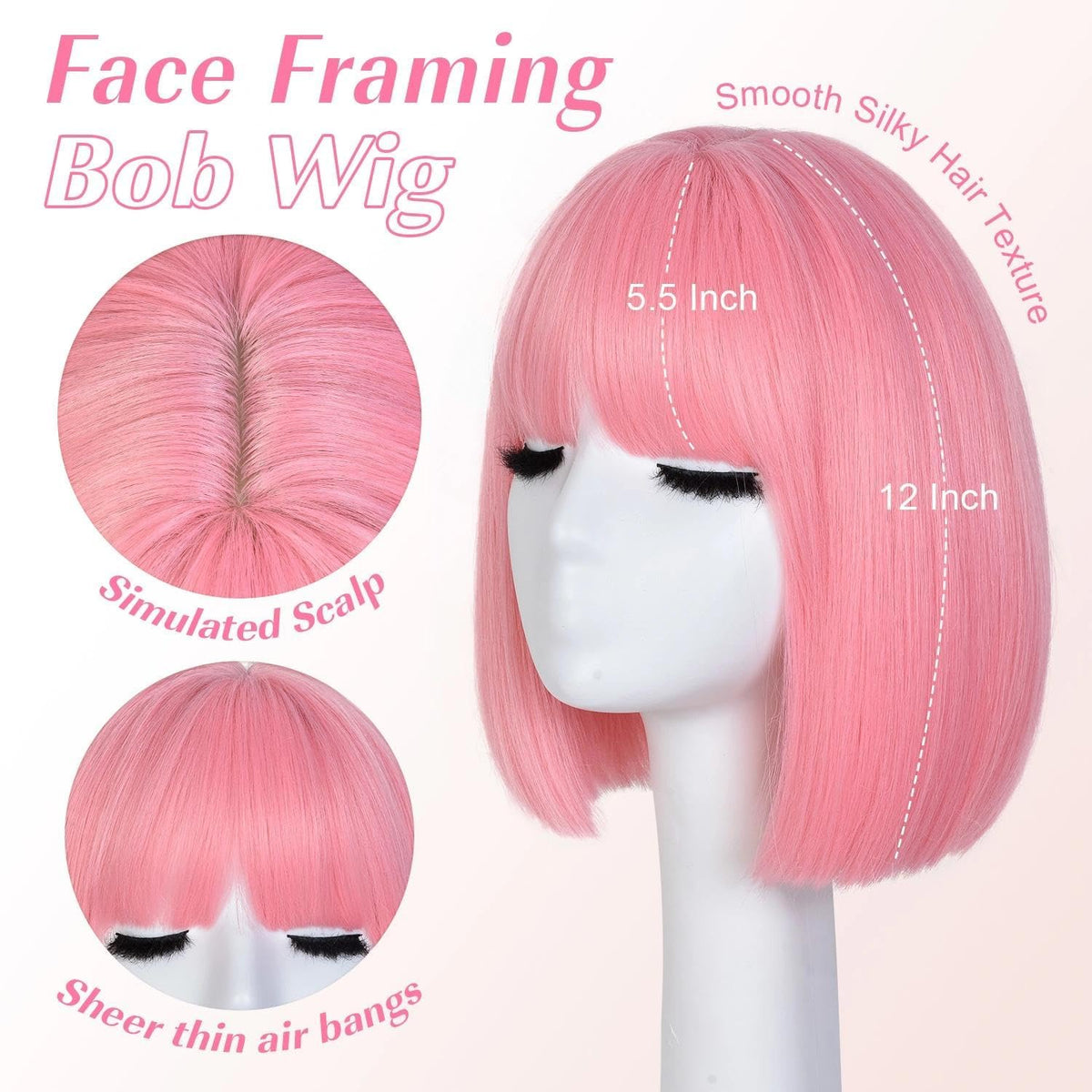 Bob Wig with Bangs for Women Short Straight Bob Wigs for Women 12inch