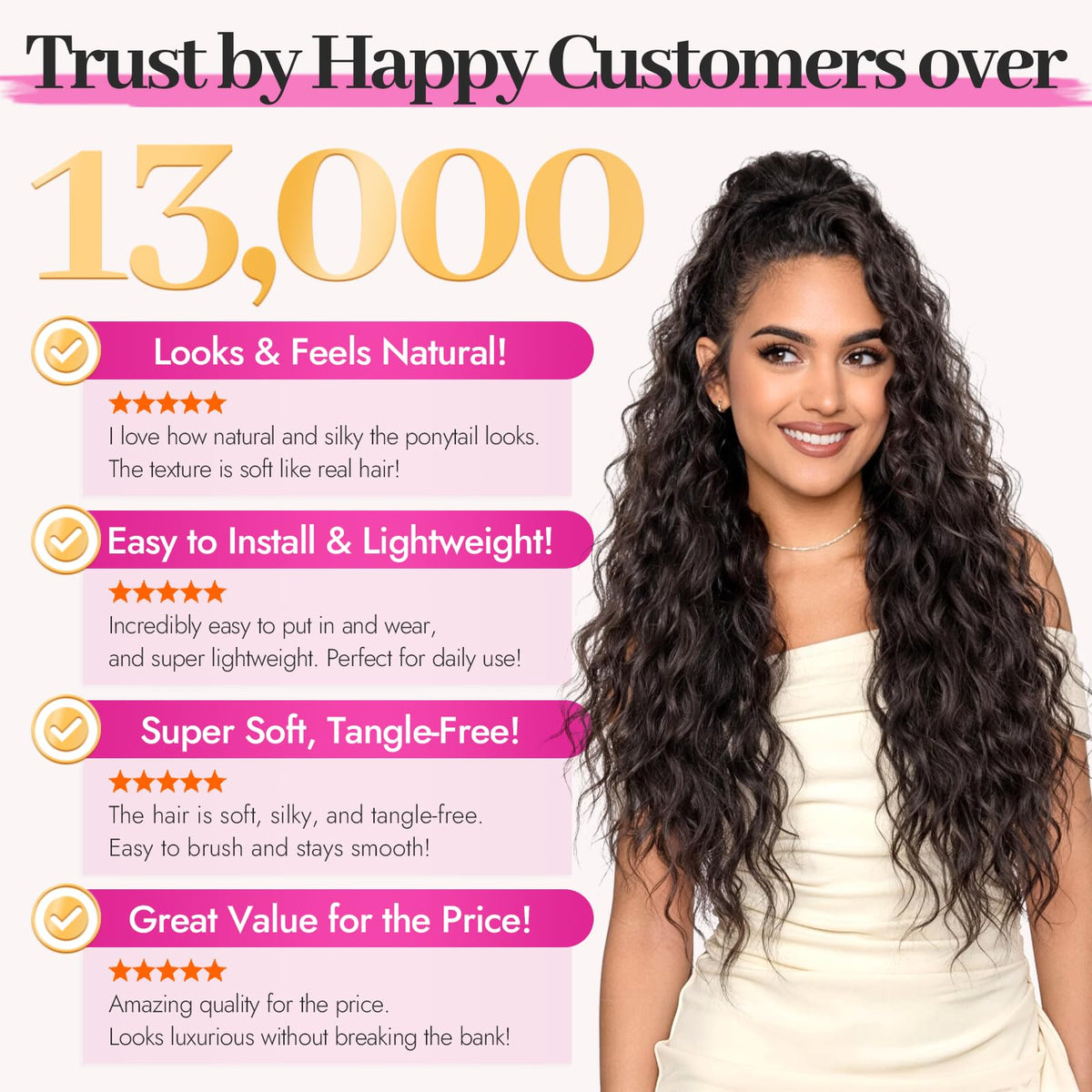 KooKaStyle Long Medium Brown Curly Synthetic Drawstring Ponytail Extension