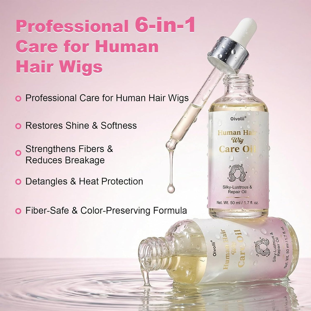 Human Hair Wig Care Oil Spray – Professional Anti Frizz Serum, Lightweight Shine & Smoothing Hair Oil, Detangler & Heat Protectant for Real Hair Wigs & Extensions